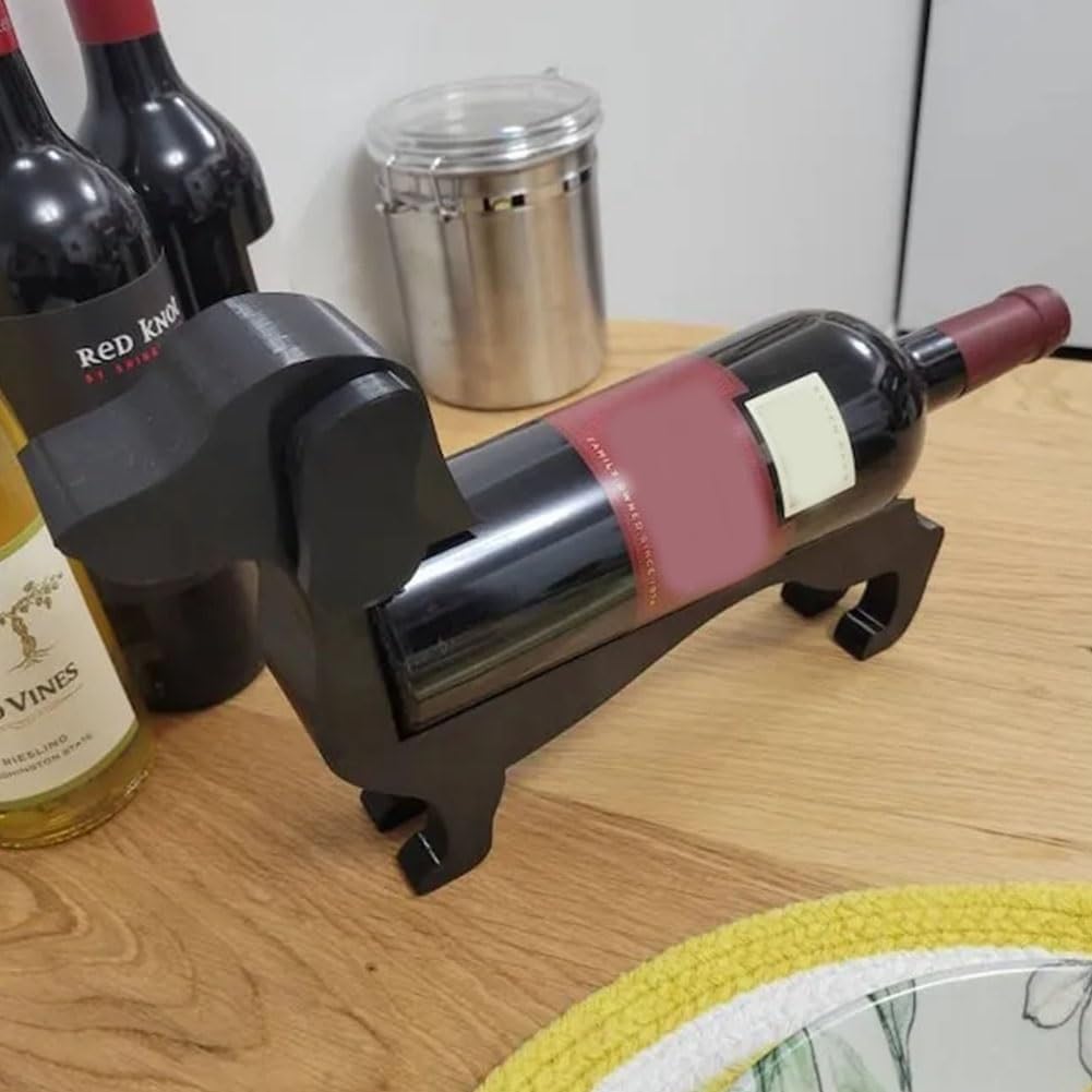Black Dachshund Wine Bottle Holder - Decorative Single Bottle Wine Rack for Kitchen, Unique Dachshund Gifts for Women - Perfect for Home Bar, Wine Cellar & Party Decor