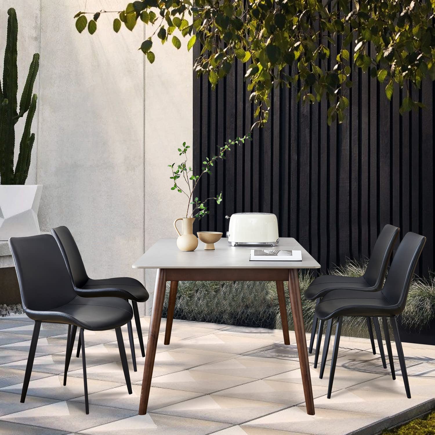 Modern Faux Leather Dining Chairs Set of 4 - Black Kitchen Chairs with Sturdy Metal Legs - Comfortable for Dining Room, Living Room, Kitchen, Bedroom, Cafe, Bistro & Restaurant Use