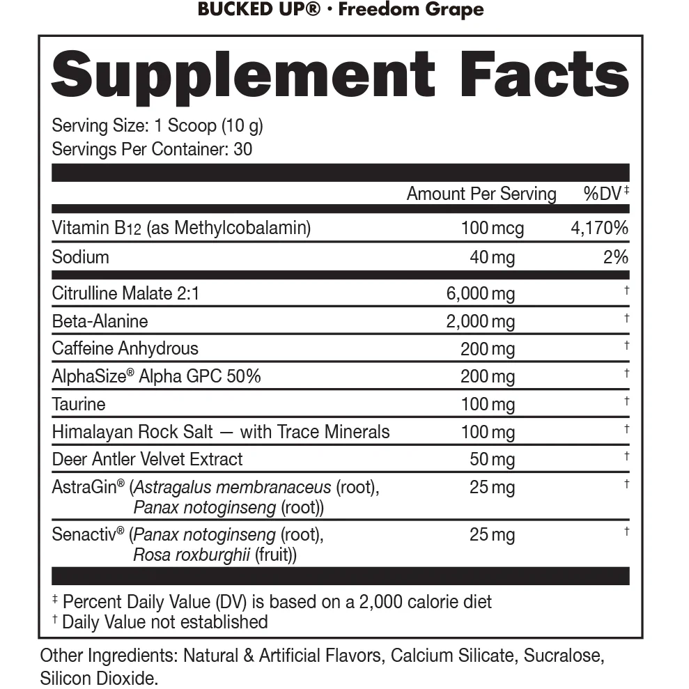 Bucked Up Pre Workout Supplement - Energy & Focus Booster for Gym, Running & Fitness Training | Best for Athletes & Bodybuilders