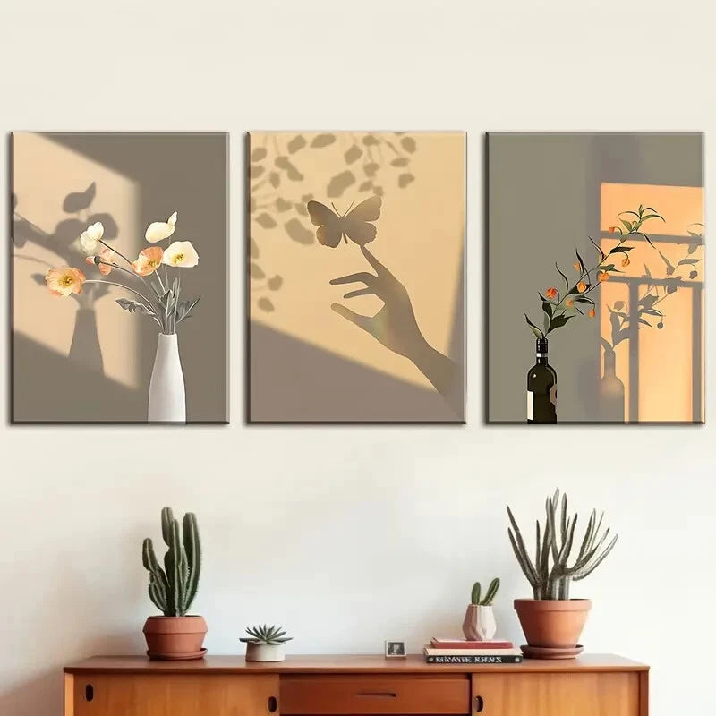 3-Piece Floral and Sunny Plant Metal Wall Art Prints - Ready to Hang Home Decor for Living Room, Bedroom, or Office