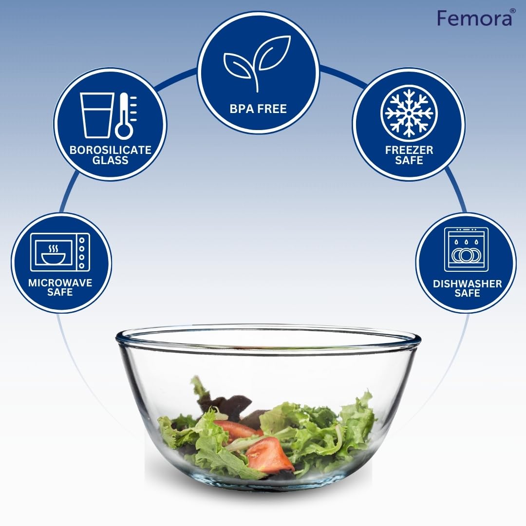 Premium Borosilicate Glass Mixing Bowls Set of 2 (400ml & 1050ml) - Microwave & Oven Safe - Heat Resistant Baking Bowls for Cooking, Mixing & Meal Prep - 1 Year Warranty - Ideal for Baking, Meal Prepping & Kitchen Storage