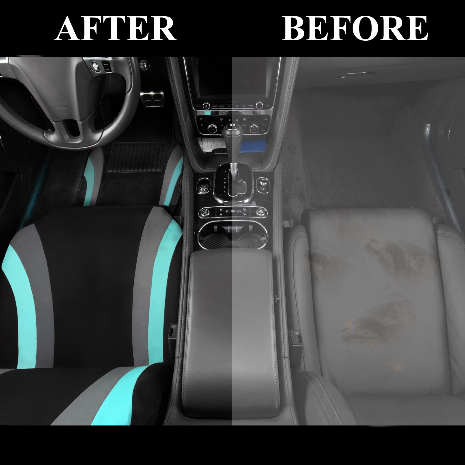 **Universal Waterproof Car Seat Covers & Floor Mats Set (4Pcs) - Airbag Compatible, Durable Automotive Interior Protection for Sedans, Trucks, SUVs & Vans - Sporty Black & Mint Design for Daily Commute, Road Trips & Family Travel**