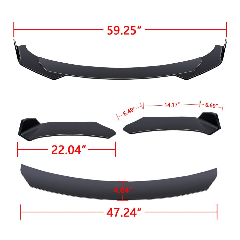 Exotic Tech Front Bumper Lip Spoiler + Side Skirt Splitter + Rear Bumper Lip Wrap Splitter Canard Kit for Nissan Maxima Versa Sentra Altima - Black - Enhance Style & Aerodynamics for Street Racing & Car Shows
