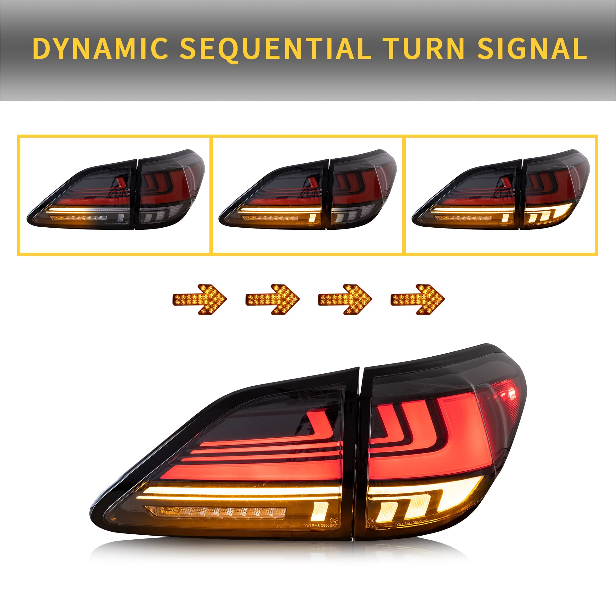 VLAND LED Tail Lights Assembly for 2009-2014 Lexus RX270 RX350 RX450 RX330 RX440H - Dynamic Animation LED Running Lights & Sequential Turn Signals - Red & Smoked (Driver & Passenger Side) - Perfect for Night Driving & Car Customization