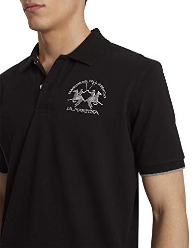 La Martina Miguel Polo Shirt for Men - Classic Black Cotton Short Sleeve Shirt for Golf, Tennis & Casual Wear