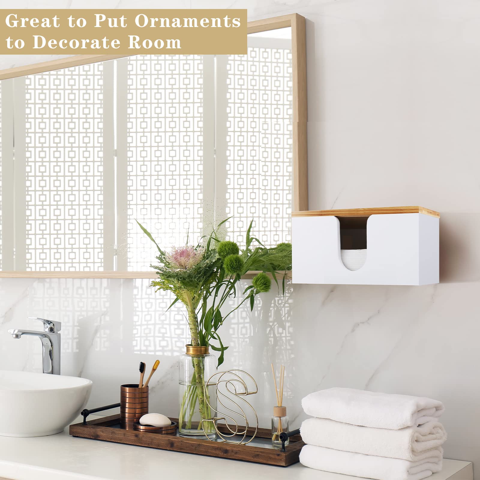 Premium Wooden Paper Towel Holder with Lid - Countertop & Wall Mounted Napkin Dispenser for Kitchen, Bathroom, Office - White (Space-Saving, Hygienic Storage Solution)
