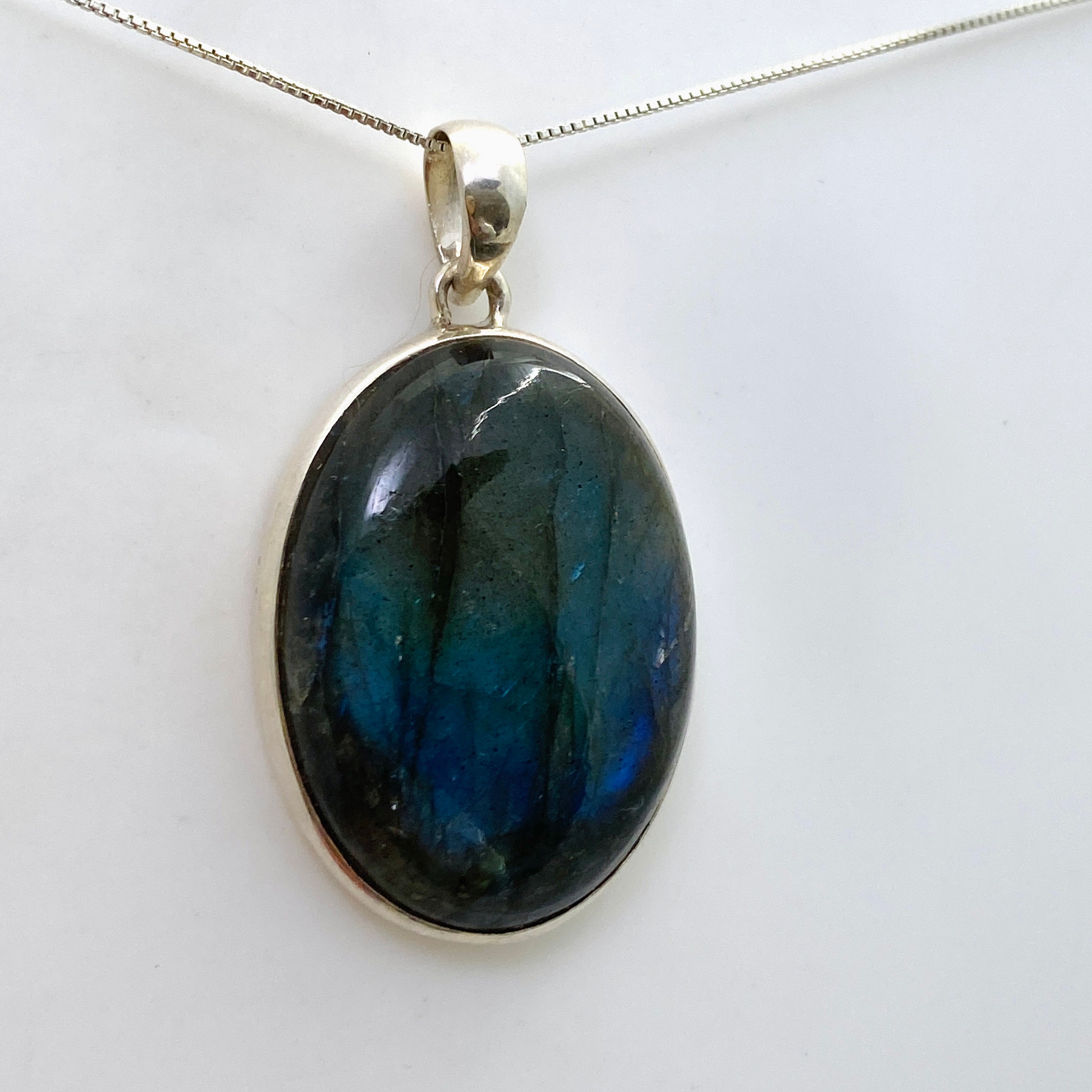 Natural Labradorite Oval Cabochon Pendant - 925 Sterling Silver Jewelry PPGJ1048 | Healing Crystal Necklace for Women, Spiritual Protection & Energy Balance | Perfect for Meditation, Yoga & Gift Giving