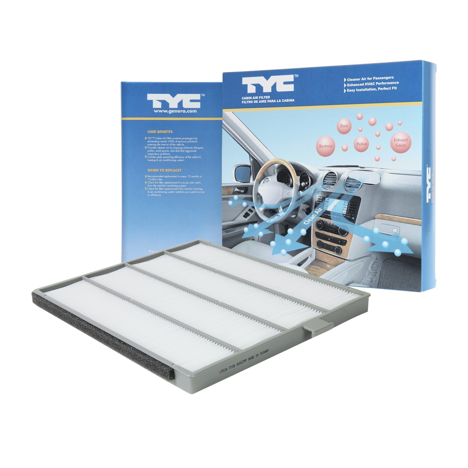 TYC 800079P Honda Cabin Air Filter Replacement - Compatible with Honda Accord, Civic, CR-V, Odyssey - Improves Air Quality & Reduces Allergens for a Cleaner Ride
