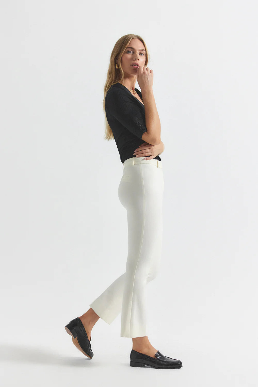 Crosby Cropped Flare Pants for Women - Soft White High Waist Stretch Jeans | Casual & Boho Style for Everyday Wear