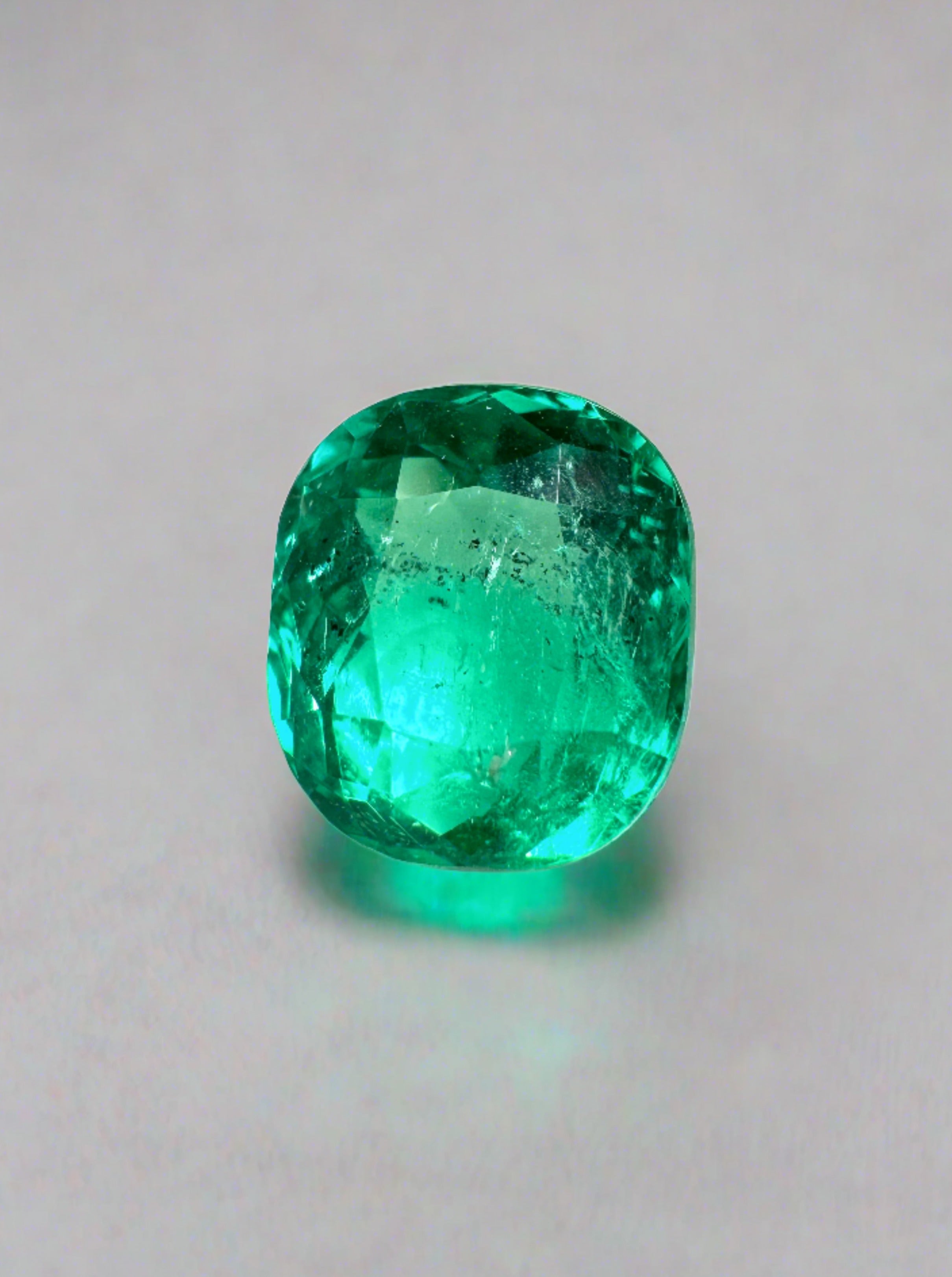 2.0 Carat Bluish Green Natural Loose Colombian Emerald - Elongated Cushion Cut Gemstone for Jewelry Making & Engagement Rings