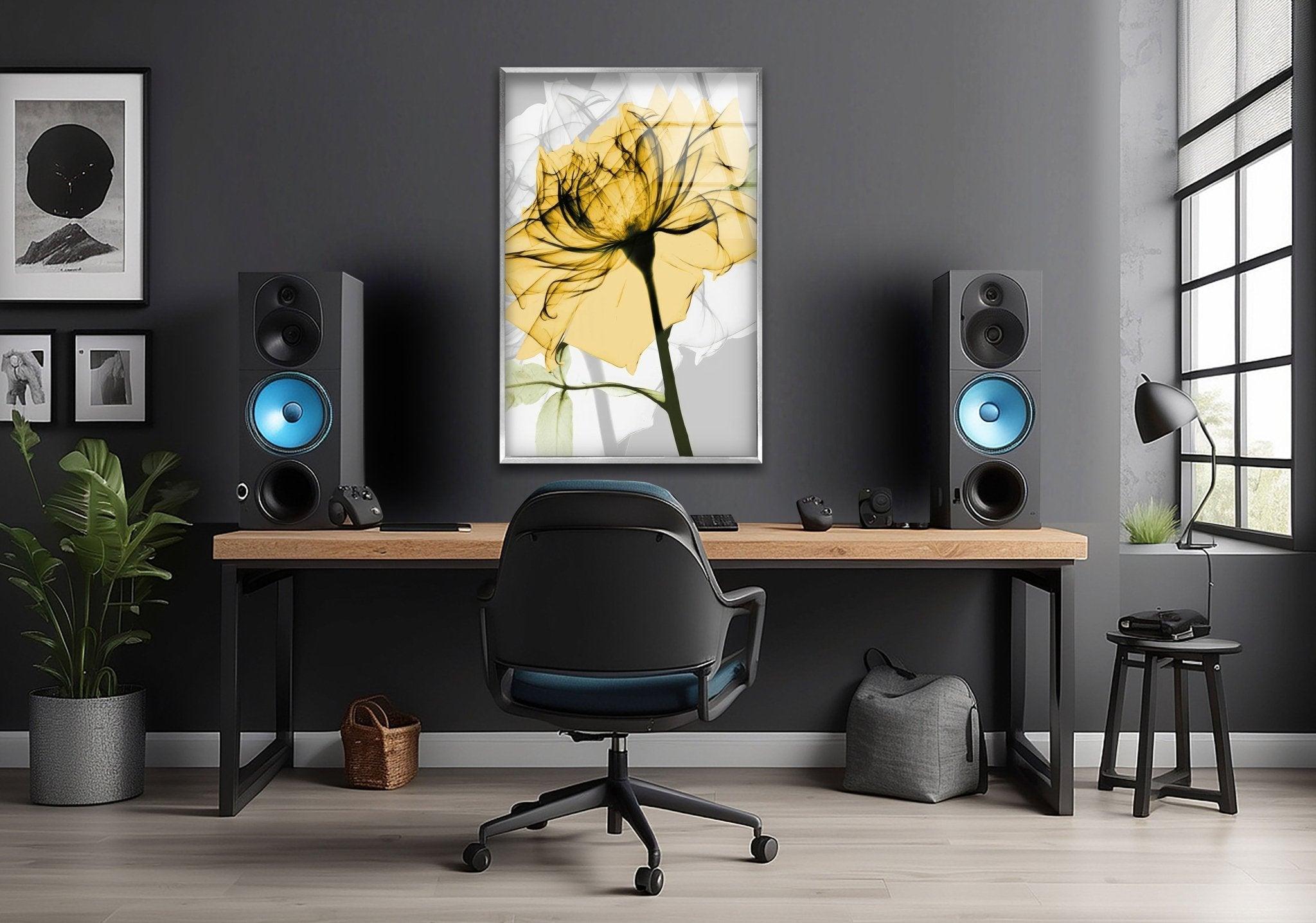 Albert Koetsier Yellow Rose Stained Glass Wall Art - Handmade Floral Decor for Living Room, Bedroom & Office
