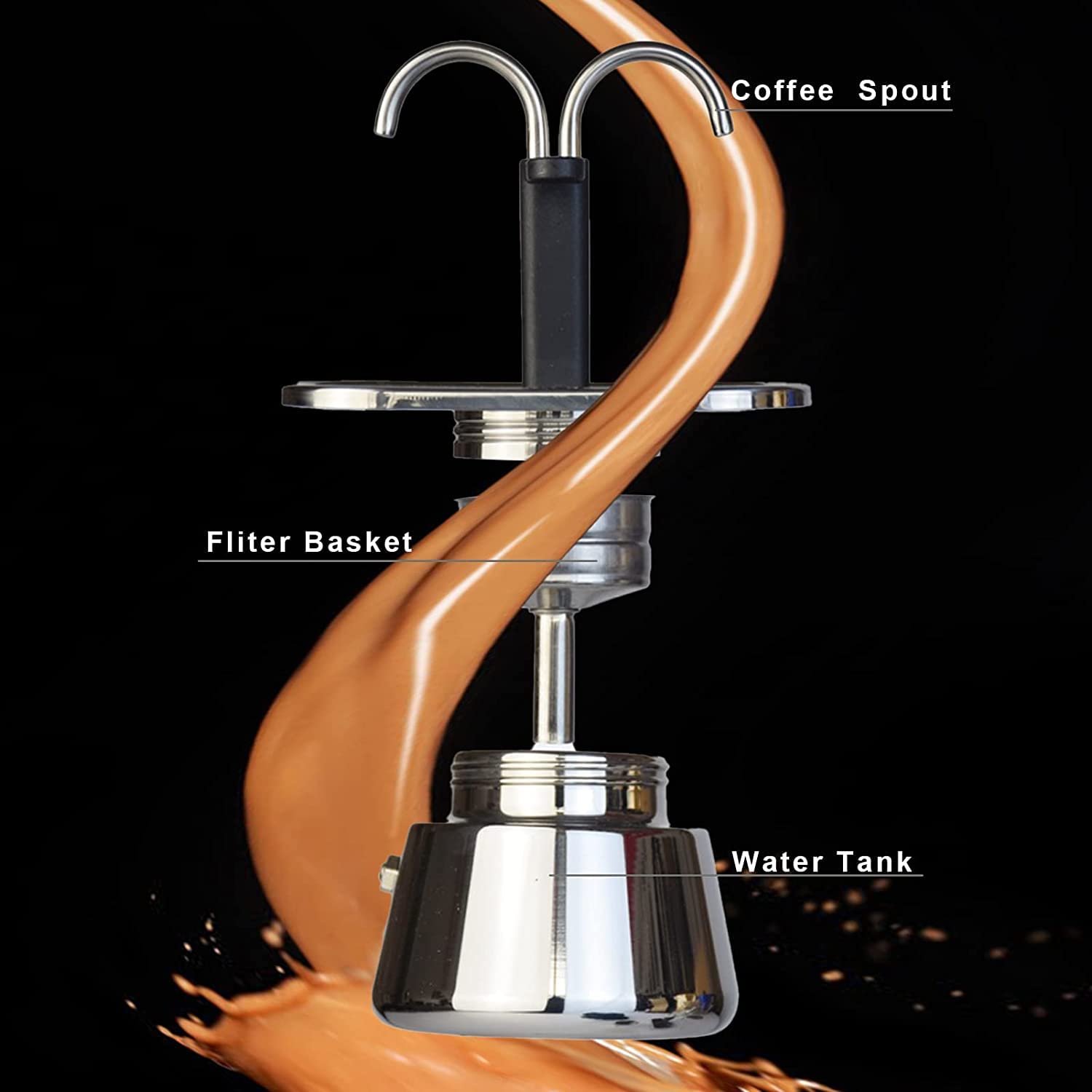 Premium Stainless Steel Moka Pot - 3 Cup Italian Stovetop Espresso Maker for Strong Coffee - Perfect for Home, Office & Camping Use