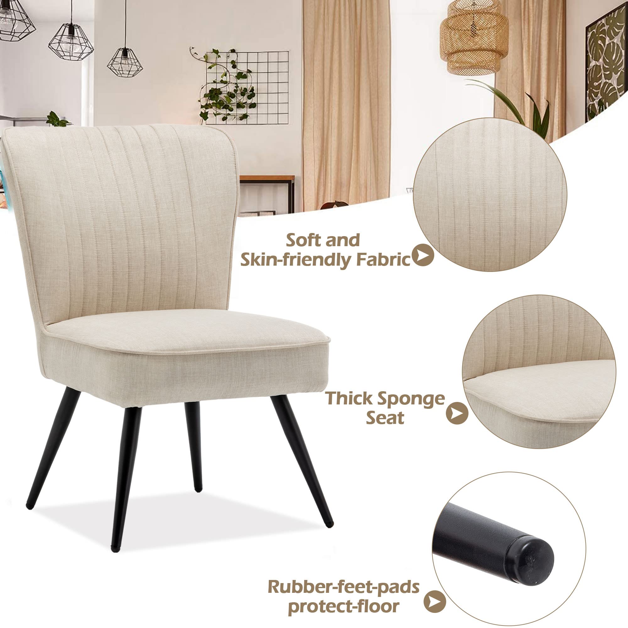 Annjoe Armless Accent Chair Set of 2 - Upholstered Slipper Chairs with Metal Legs for Living Room, Dining Room, Kitchen, Office, Bistro & Cafe - Ivory Modern Side Chairs | Perfect for Small Spaces, Reading Nooks & Guest Seating