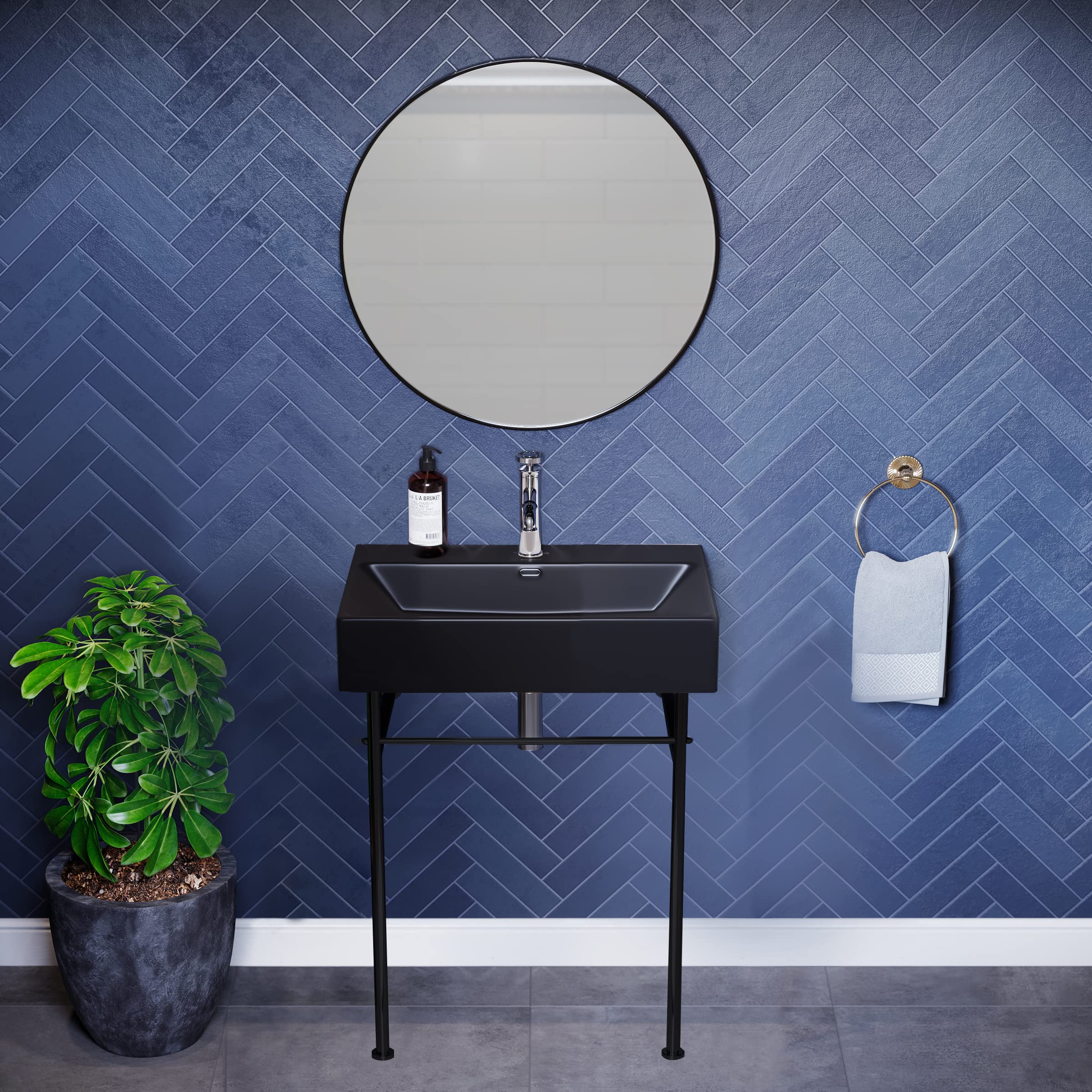 Reims 24-Inch Ceramic Console Bathroom Sink with Matte Black Basin & Black Legs - Perfect for Modern Farmhouse, Industrial, or Minimalist Bathroom Vanities