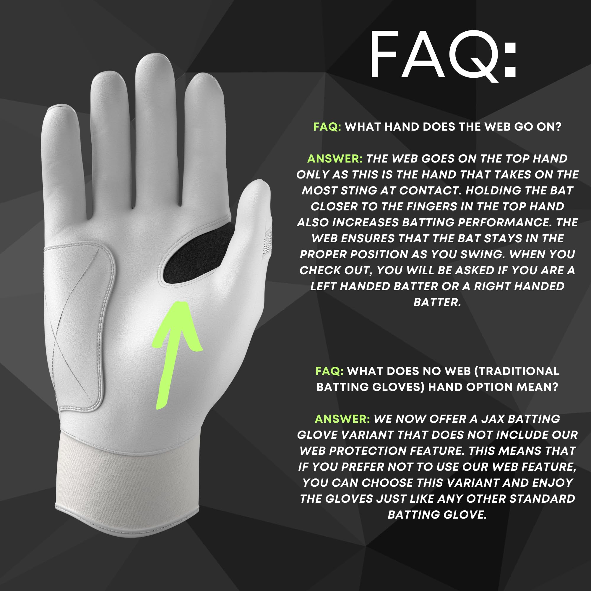 JAX Batting Gloves Model One - Youth & Adult Baseball & Softball Gloves with Pro Grip Web Technology - Perfect for Training, Games & Practice Sessions