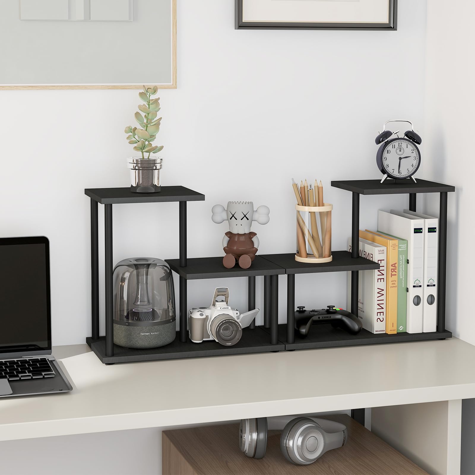 Wooden Desk Shelf Riser - Office & Kitchen Organizer with Display Stand for Books, Decor & Accessories | Perfect for Home Office, Study Desk & Countertop Organization