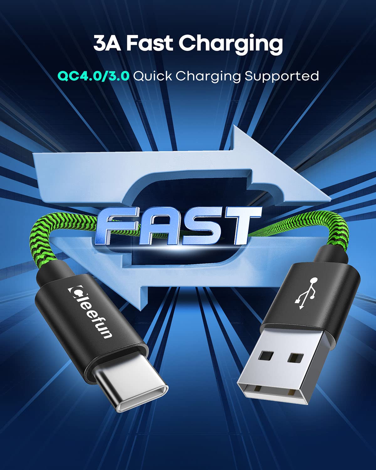 5-Pack CLEEFUN 6ft USB C to USB A Fast Charging Cable - Braided Durable Charger Cord for iPhone 16/15 Pro Max, Samsung Galaxy S24/S23/S22/S21/S20 FE Ultra, Google Pixel - Perfect for Home, Office & Travel Charging