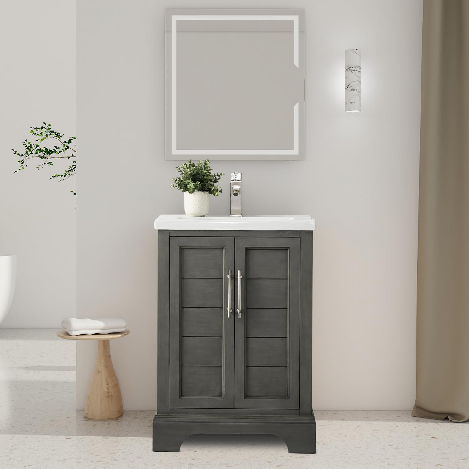Vanity Art 24 Inch Single Sink Bathroom Vanity Set in Silver Grey - Modern Ceramic Undermount Sink with Soft Closing Doors | Space-Saving Cabinet for Small Bathrooms, Powder Rooms & Guest Baths (VA5024-SG)