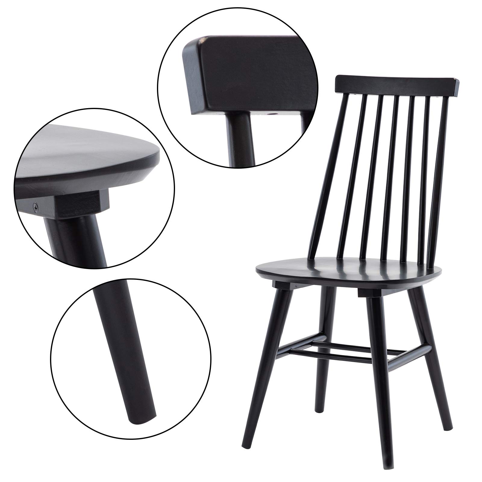 DUHOME 2-Piece Wooden Dining Chairs Set - Windsor Style Slat Back Kitchen Chairs for Dining Room, Black - Perfect for Farmhouse & Modern Home Decor