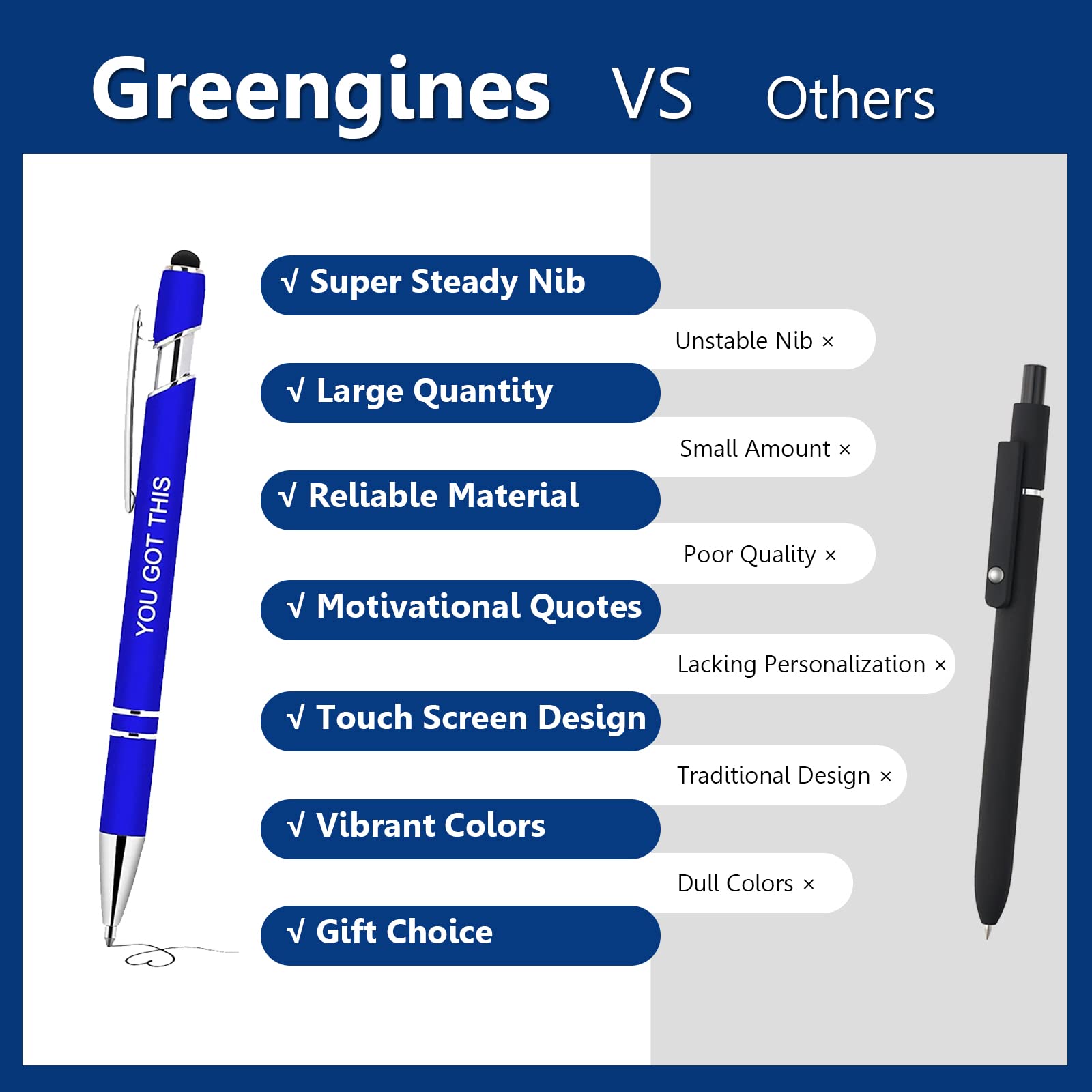 50 Pack Inspirational Pens with Stylus Tip - Motivational Ballpoint Pens Bulk, Funny Office Supplies for Women & Coworkers - Black Ink - Perfect for Gifts, Meetings & Daily Motivation