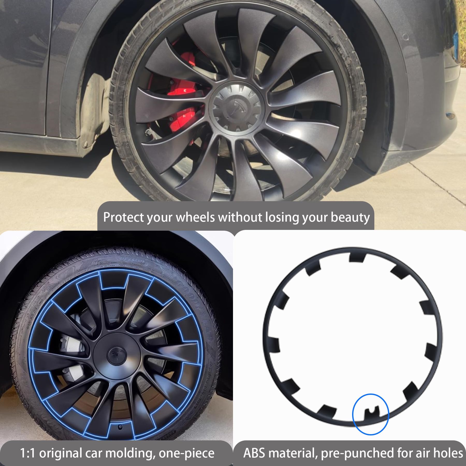 KAVANIC 21 Inch Matte Black ABS Wheel Rim Protector for Tesla Model Y Performance - Hubcaps Cover Accessories to Protect Your Wheels - Perfect for Daily Driving and Off-Road Adventures