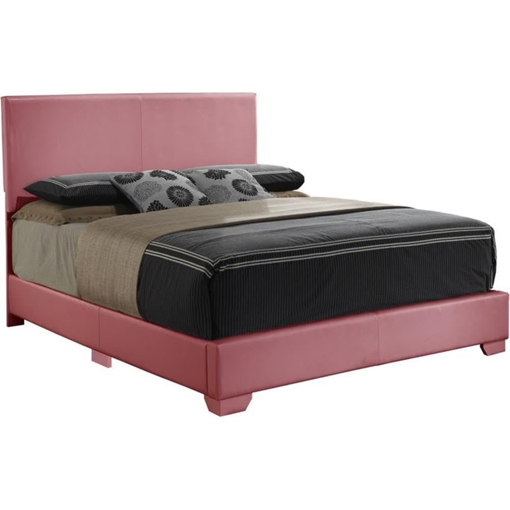 Glory Furniture Aaron Faux Leather Upholstered Full Size Bed Frame in Pink - Modern Bedroom Furniture for Girls, Teens & Guest Rooms