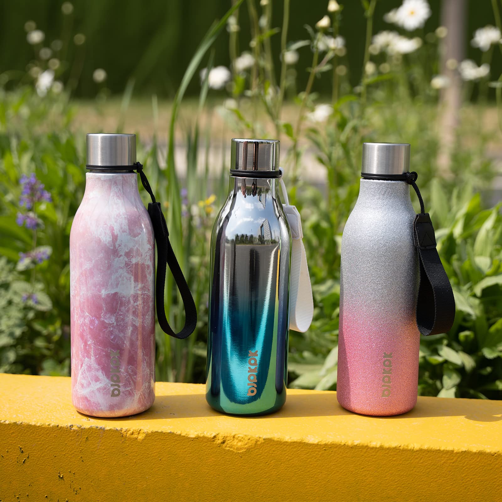BJPKPK 18 oz Insulated Stainless Steel Water Bottle with Strap - BPA Free, Leak Proof Thermos for Sports, Gym, Hiking & Travel - Reusable Metal Water Bottle in Sparkling Purple & Green - Perfect for Outdoor Adventures, Workouts and Daily Hydration
