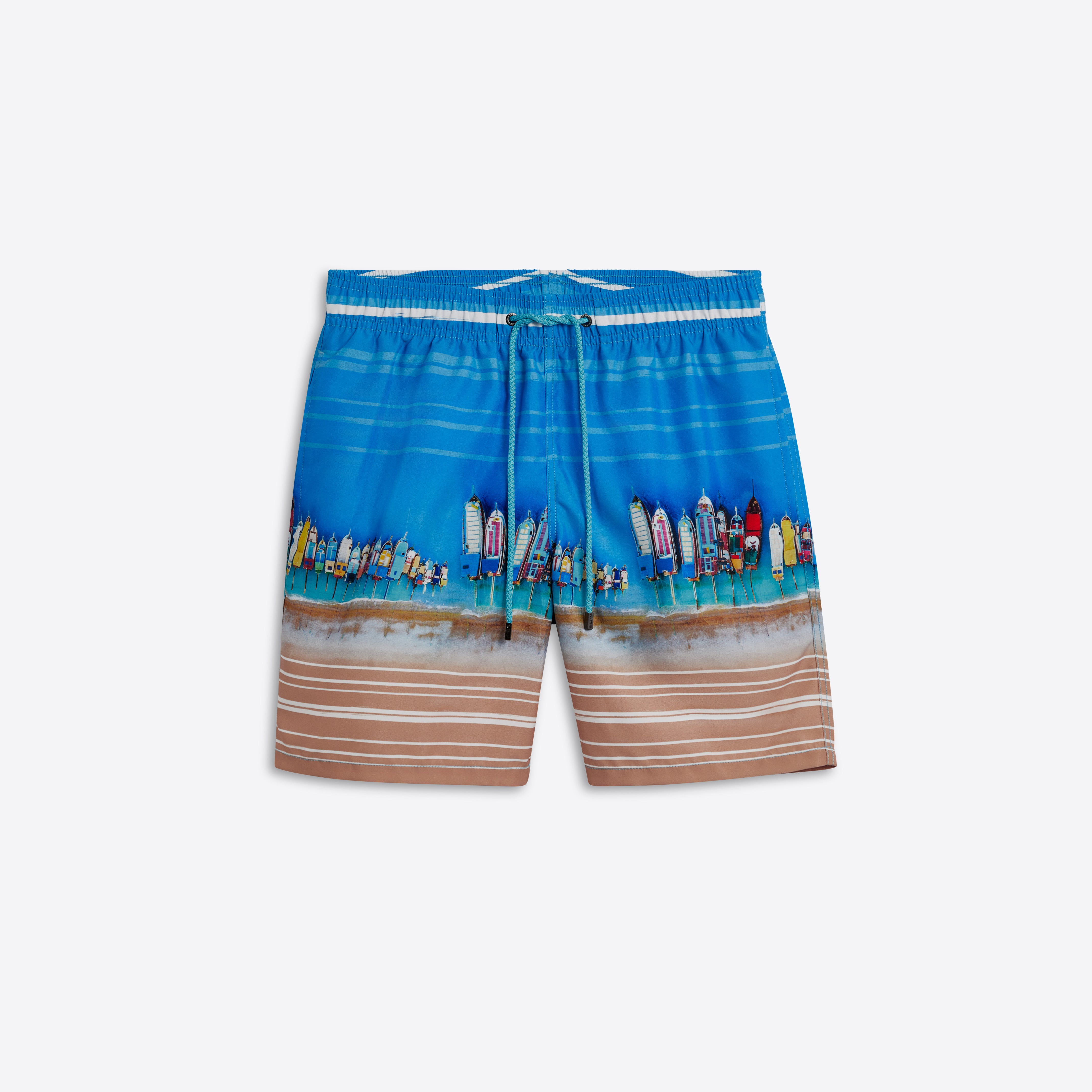 COSMO Regatta Photoprint Swim Trunks for Men - Quick Dry Beach Shorts with Pockets - Perfect for Swimming, Vacation & Summer Outdoor Activities