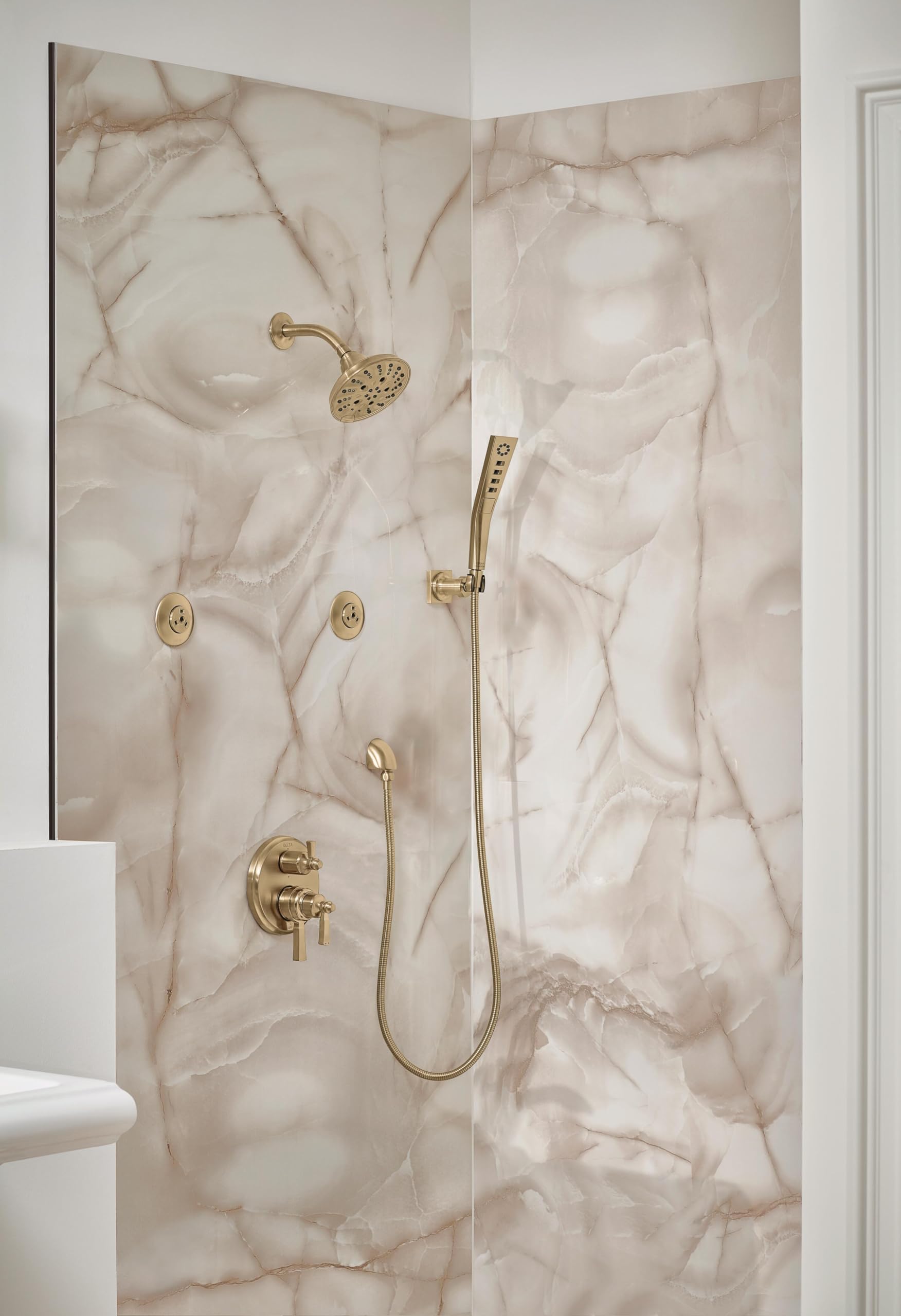 Delta 50560 Wall Mount Hand Shower Elbow - Lumicoat Champagne Bronze Finish for Bathroom Shower Installation | Perfect for Bathroom Renovation and Spa-Like Shower Experience