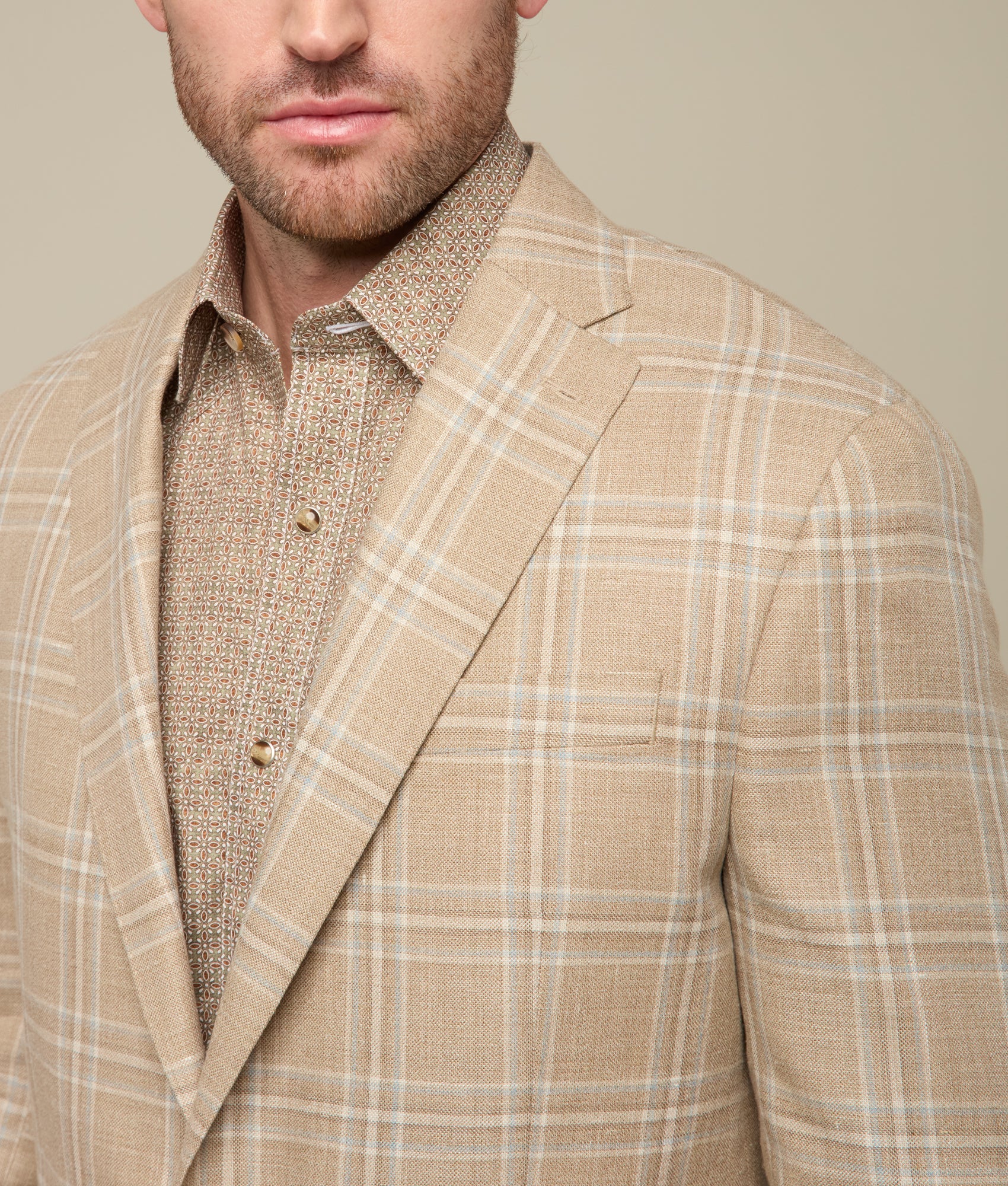 Lucchese Men's Beige & Light Blue Plaid Sport Coat - Classic Casual Blazer for Business, Office & Outdoor Events
