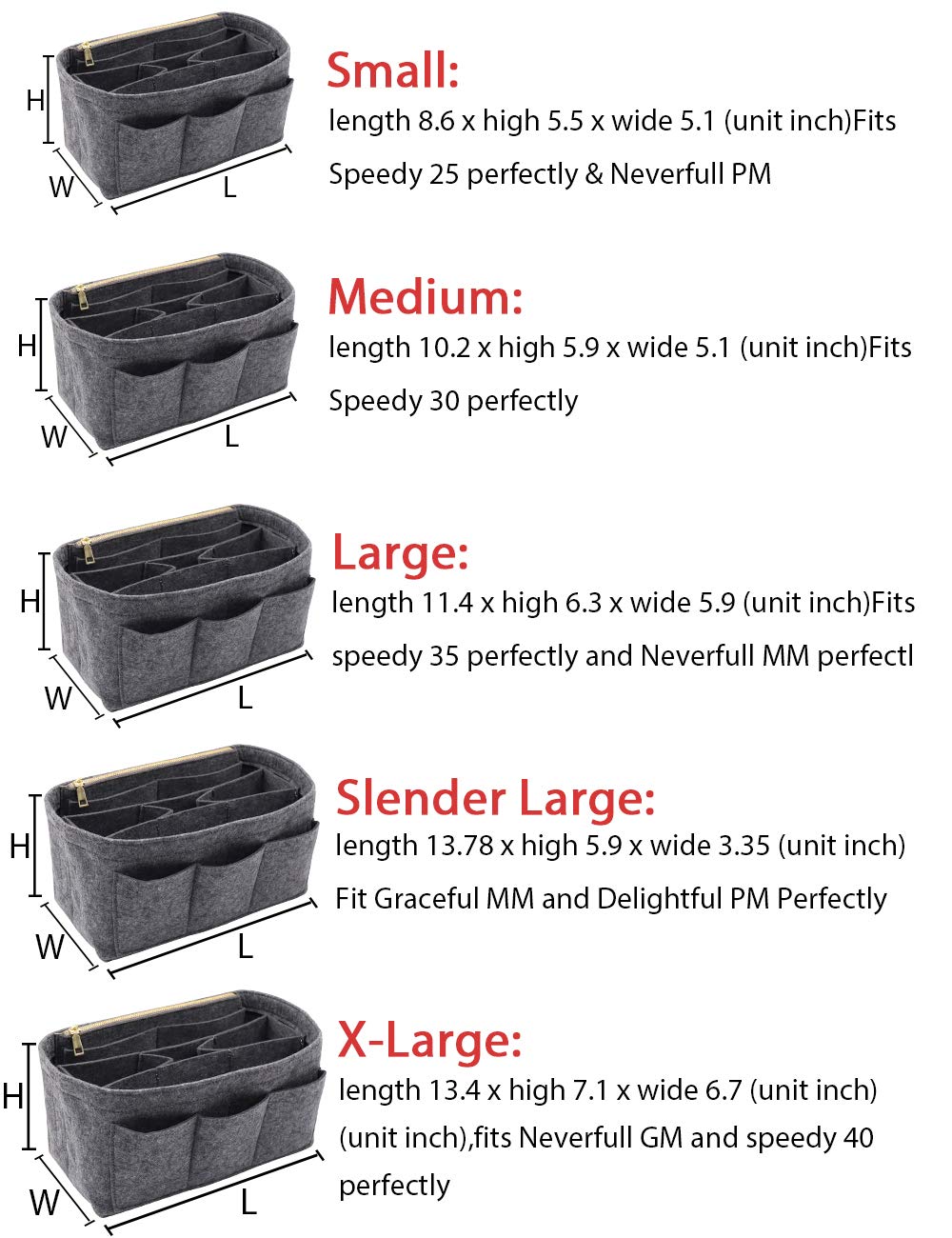 LEXSION Felt Purse Insert Organizer - Handbag Organizer for Speedy & Neverfull Bags | Perfect for Travel, Work & Daily Use