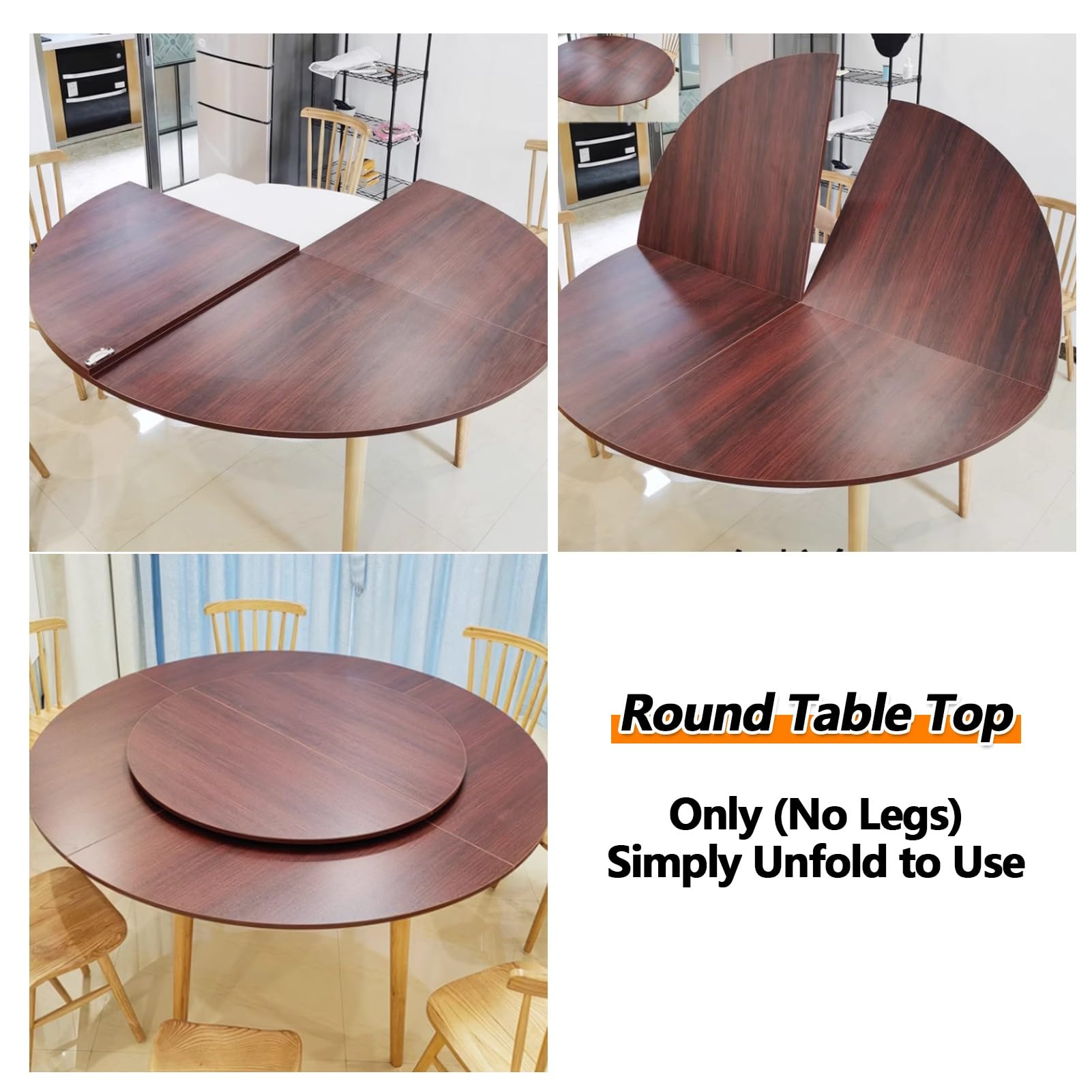 120cm-240cm Large Round Foldable Wooden Table Top Only - Replaceable Folding Circle Table Top Without Legs, Easy Storage & Portability - Perfect for Dining, Events, and Outdoor Gatherings