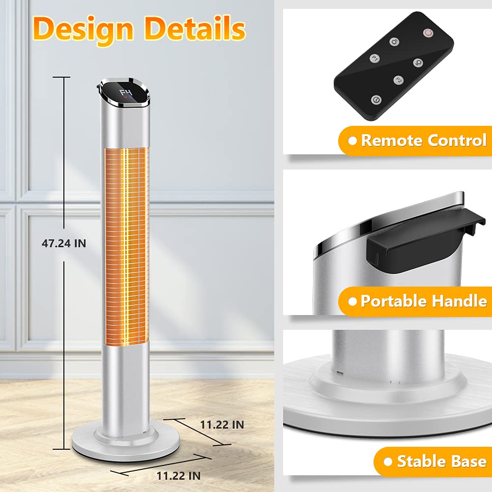 1500W/750W Electric Infrared Patio Heater with Remote Control - Outdoor & Indoor Space Heater with 24H Timer, Waterproof Design, Tip-over & Overheat Protection - Perfect for Backyards, Decks, Garages and Patios