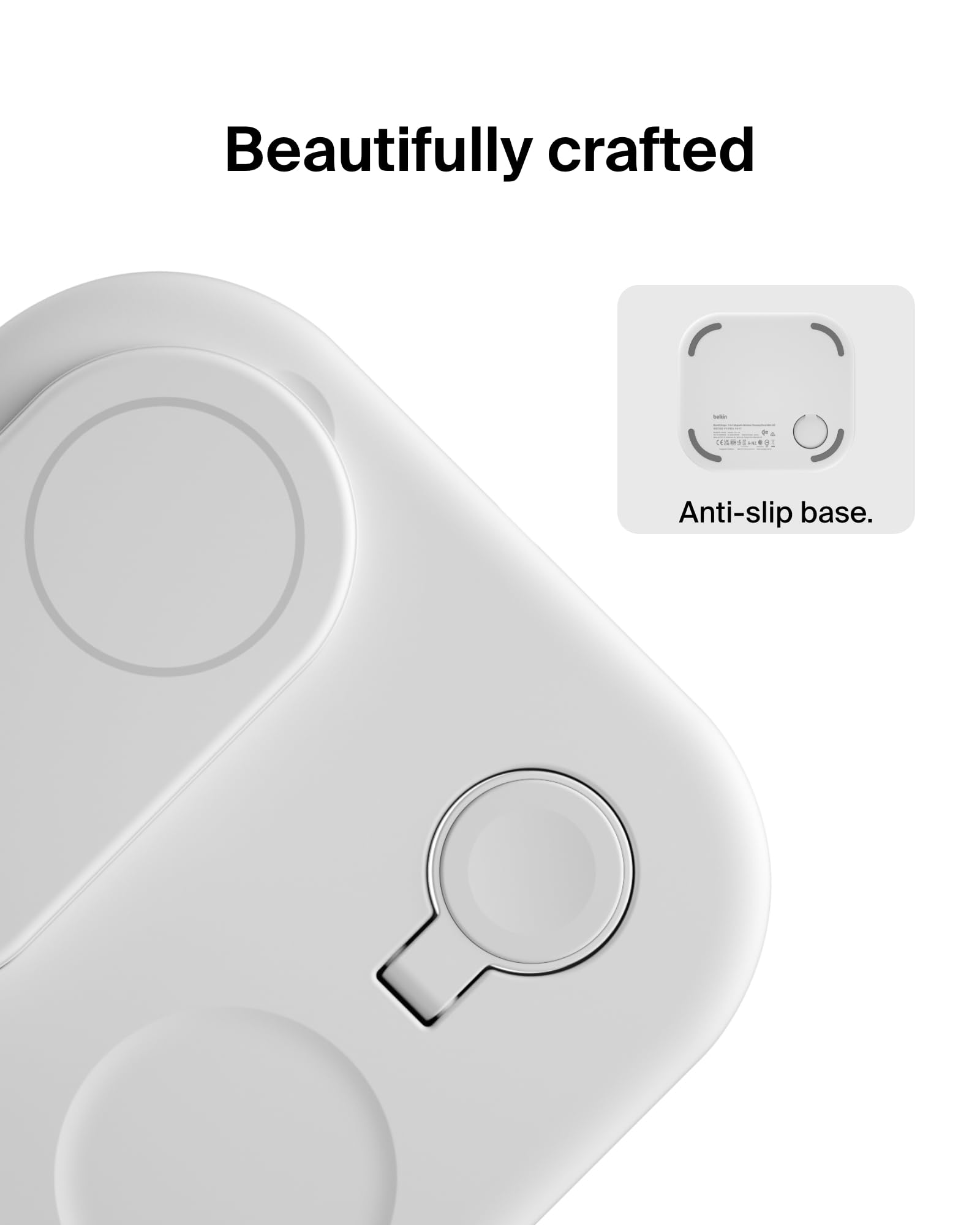 Belkin MagSafe 3-in-1 Wireless Charging Station with Qi2 15W Fast Charging - Foldable Magnetic Charger for iPhone 16/15, Apple Watch & AirPods - Includes Non-Slip Base & Power Adapter (White) | Perfect for Nightstand, Office Desk & Travel Charging
