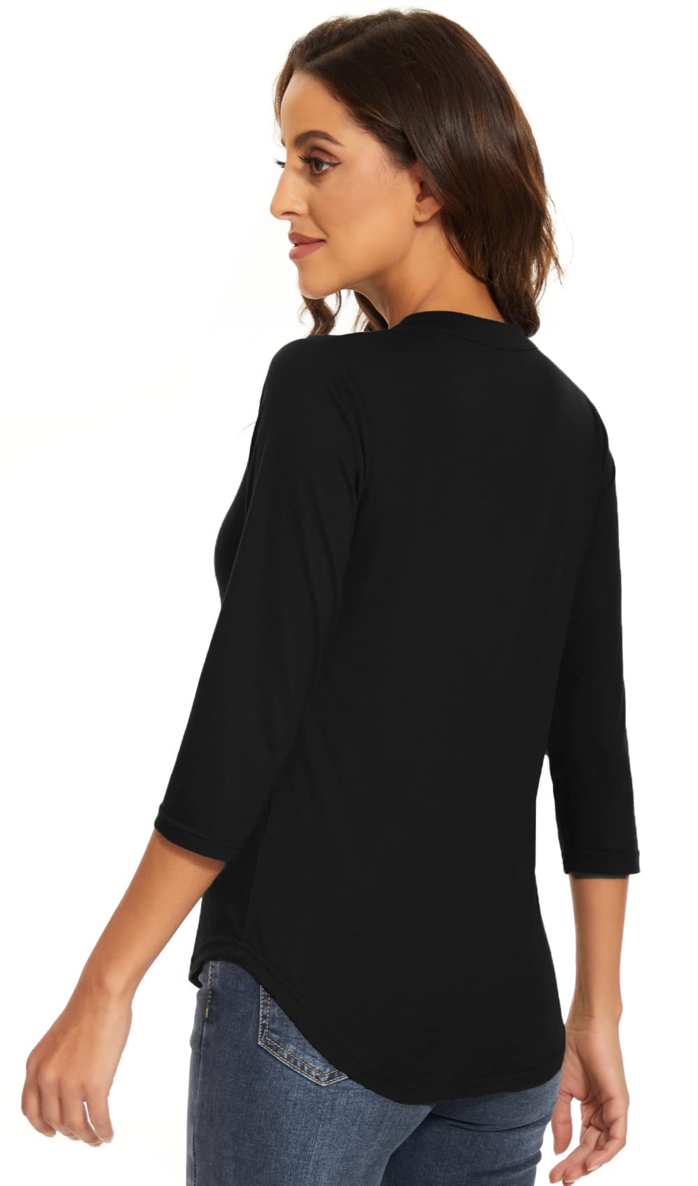 Women's 3/4 Sleeve V-Neck Collared T-Shirts - Work Blouses & Casual Tops for Office, Business, and Everyday Wear