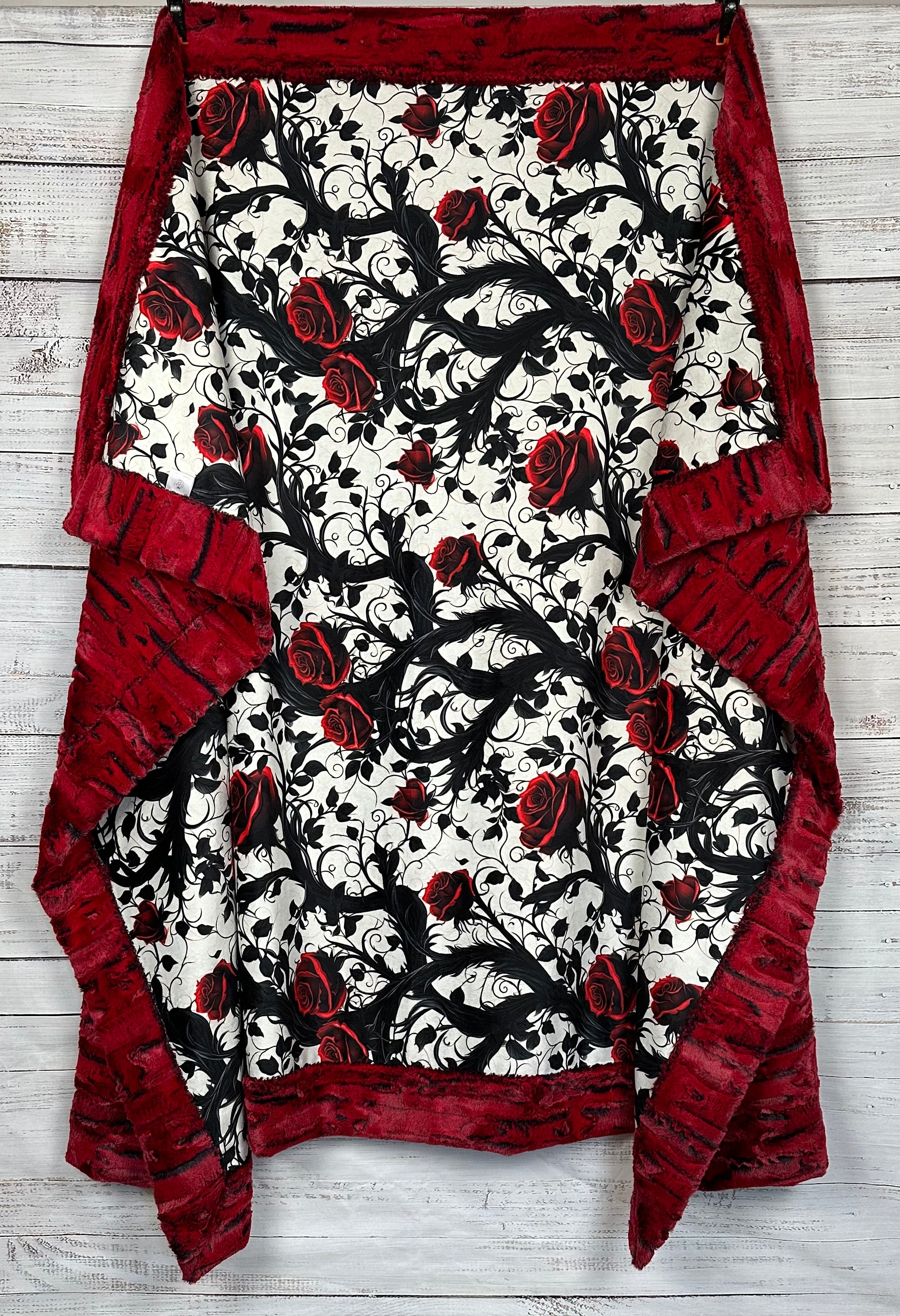 Gothic Red Roses on Cardinal Luxe Large 54x79 Minky Blanket - Soft Plush Throw for Bed, Couch & Home Decor - Perfect for Gothic Style Bedroom, Living Room & Gift Giving