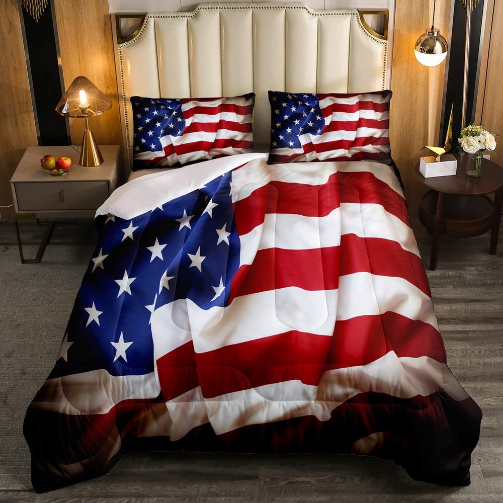 Erosebridal 7-Piece American Flag Comforter Set with Fitted Sheet - Patriotic Bedding for 4th of July, Memorial Day & Home Decor | Queen/King Size