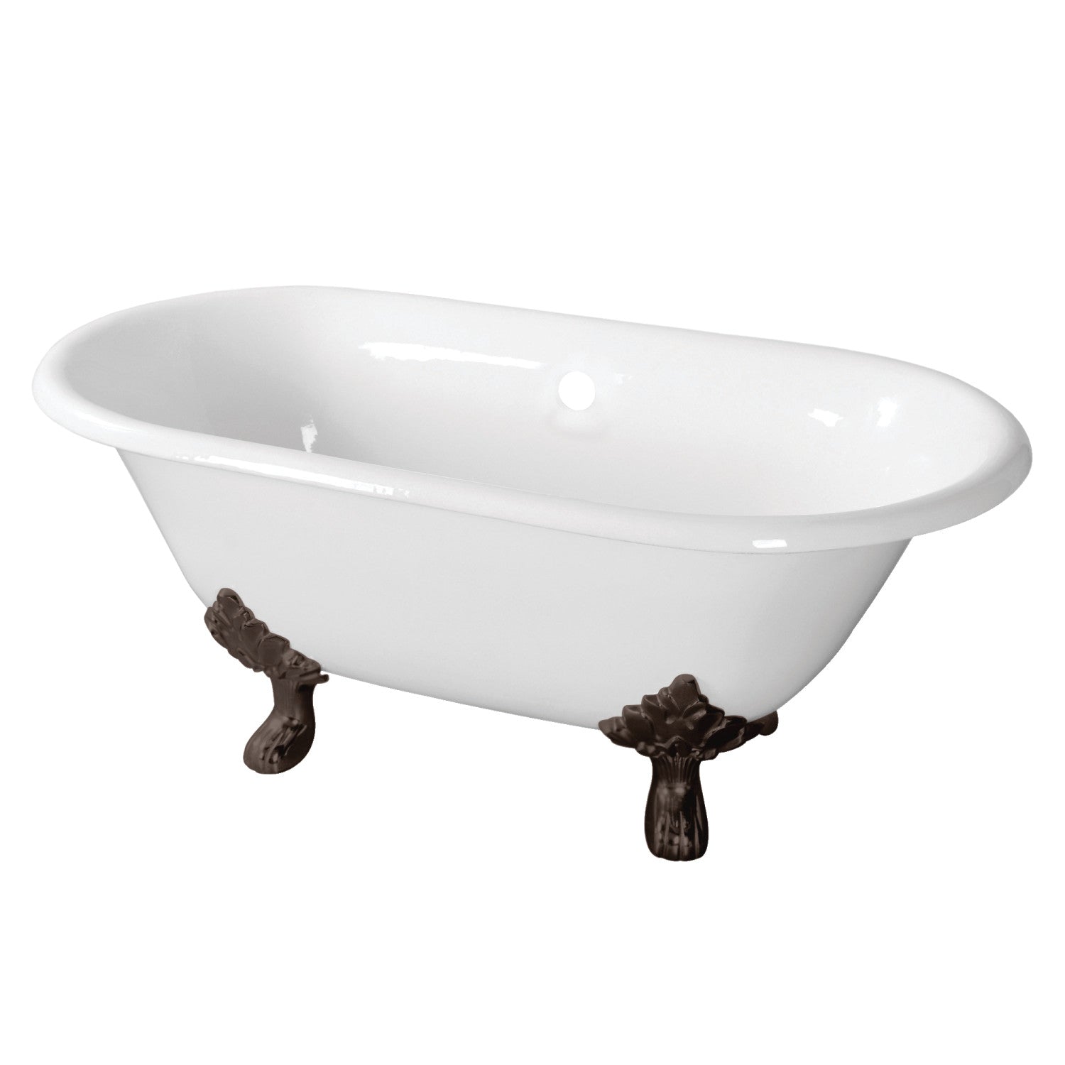 60 Inch White & Oil Rubbed Bronze Cast Iron Clawfoot Bathtub - Aqua Eden VCTND603119NC5 Oval Double Ended Soaking Tub (No Faucet Drillings) | Vintage Bathroom Decor, Luxury Spa Retreat, Classic Home Renovation