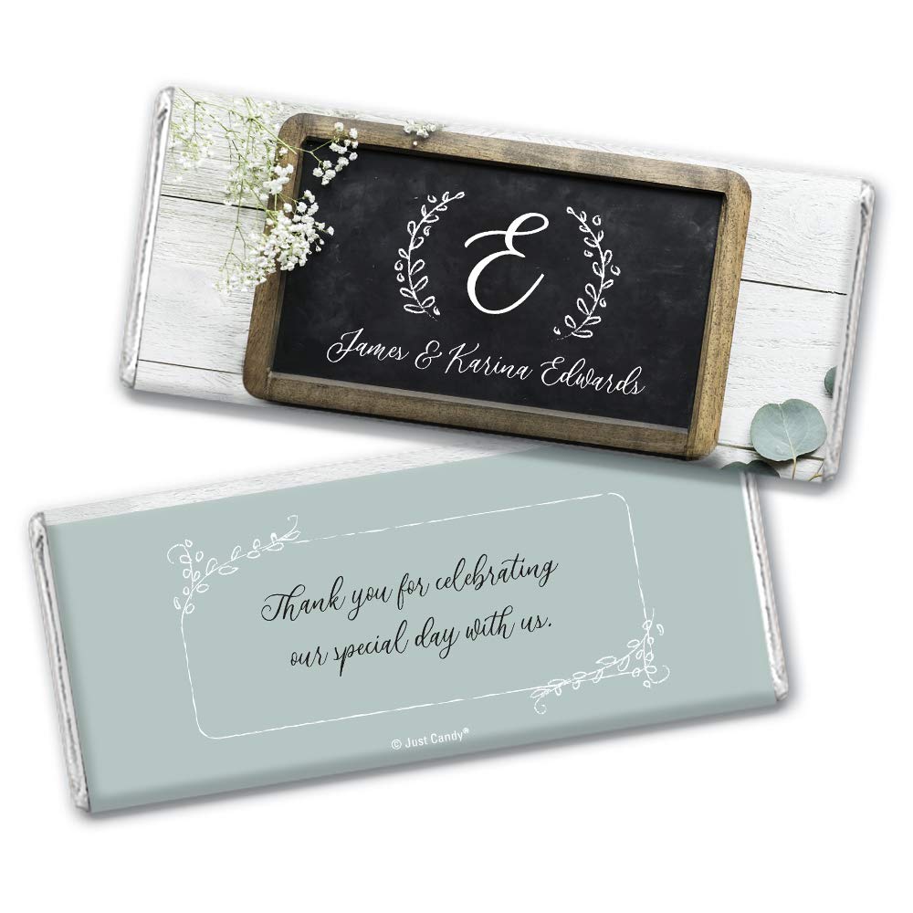 Personalized Botanical Wedding Chocolate Bars - 24 Count - Custom Candy Favors for Bridal Showers, Receptions & Special Events
