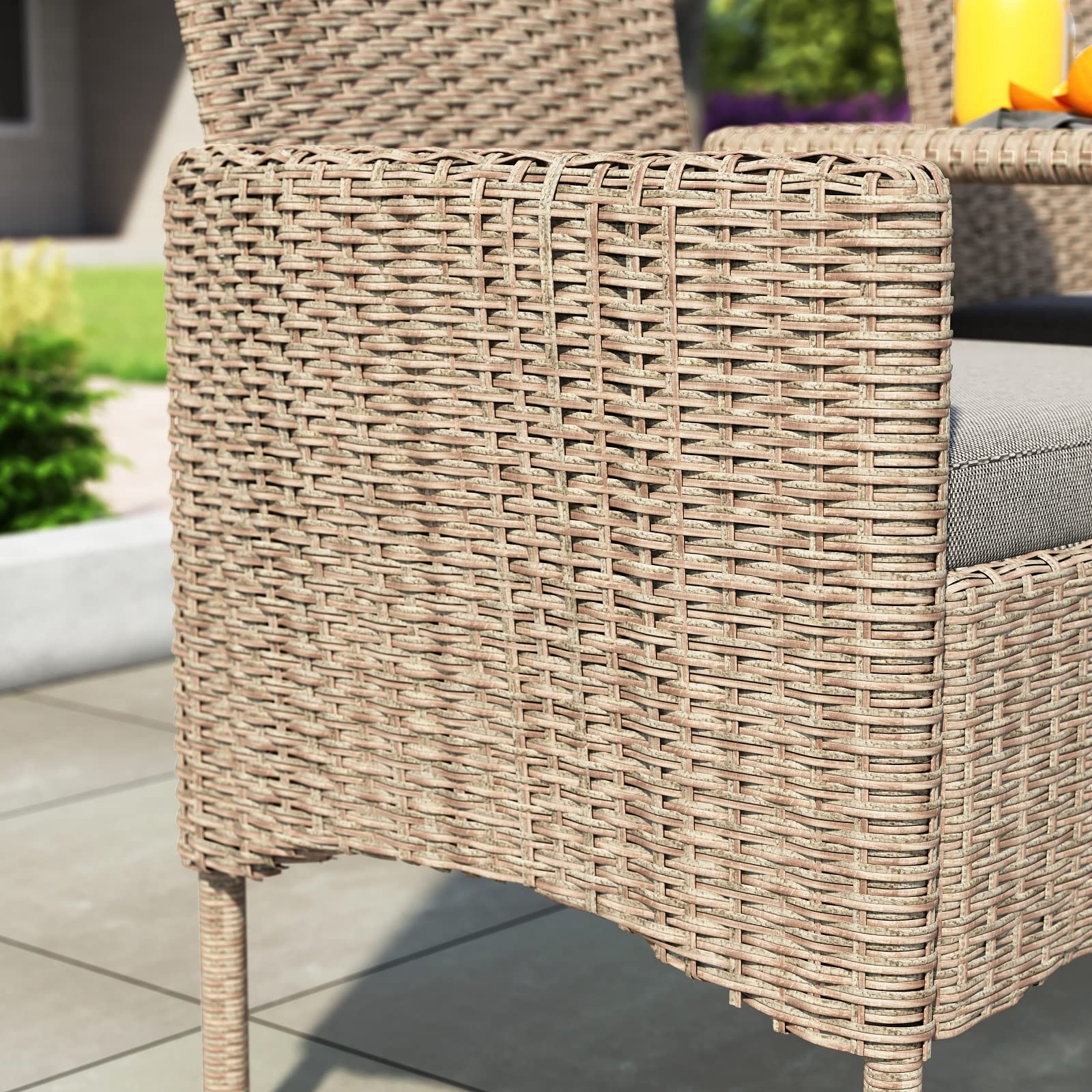 Lepus Outdoor Rattan Loveseat - Modern 2-Person Patio Bistro Set with Cushions, Built-in Wood Tabletop & Storage Space - Perfect for Backyard, Front Porch, Poolside Relaxation (Beige White) - Ideal for Outdoor Dining, Lounging and Entertaining Guests