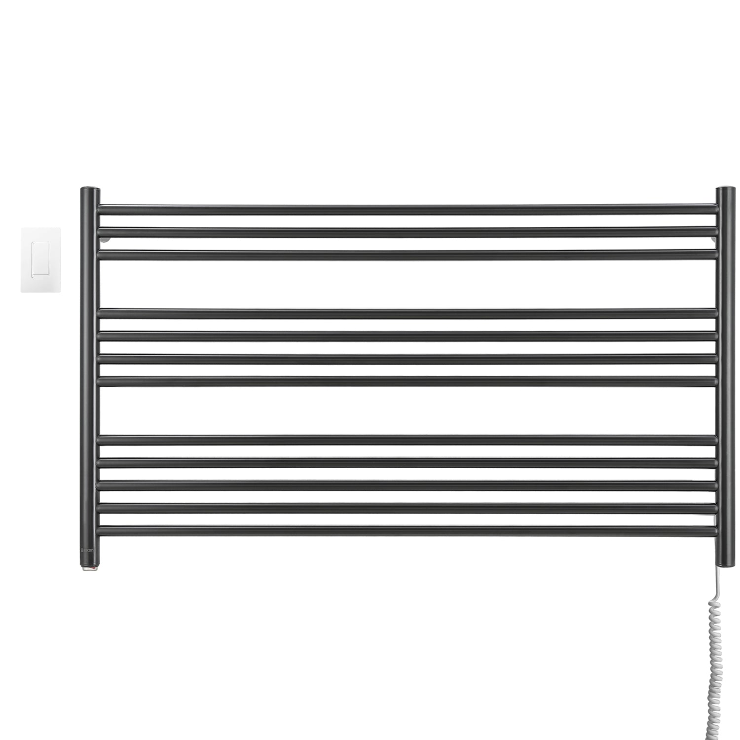 Ancona Amplia Dual 12 Bar Hardwired & Plug-in Heated Towel Warmer - Matte Black with WiFi Timer - Perfect for Bathroom, Spa & Luxury Home Use