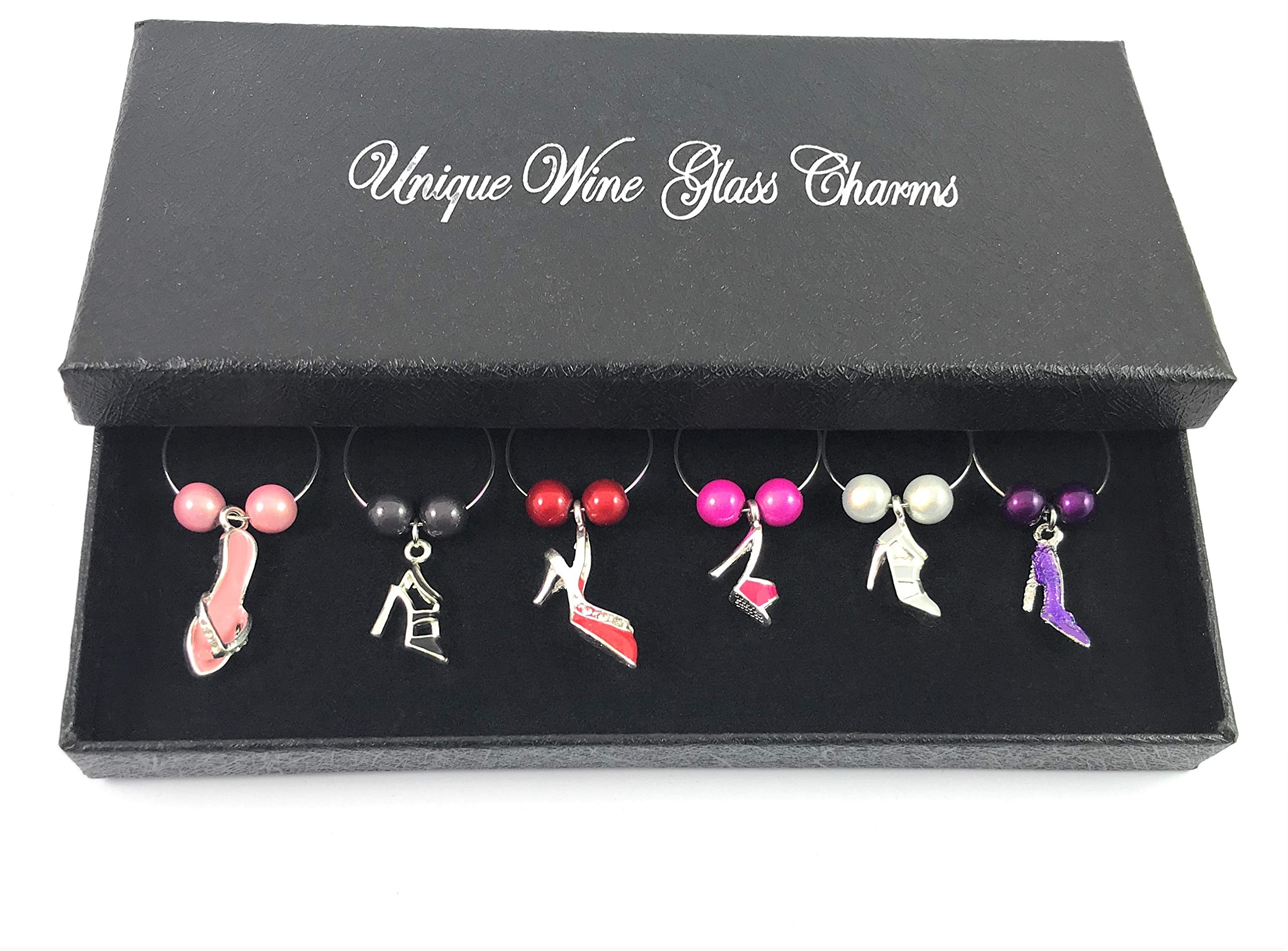 Libby's Market Place Shoe Lovers Wine Glass Charms Set - 12 Pack Elegant Shoe-Themed Charms with Gift Box - Perfect for Bridal Showers, Bachelorette Parties & Wine Tasting Events