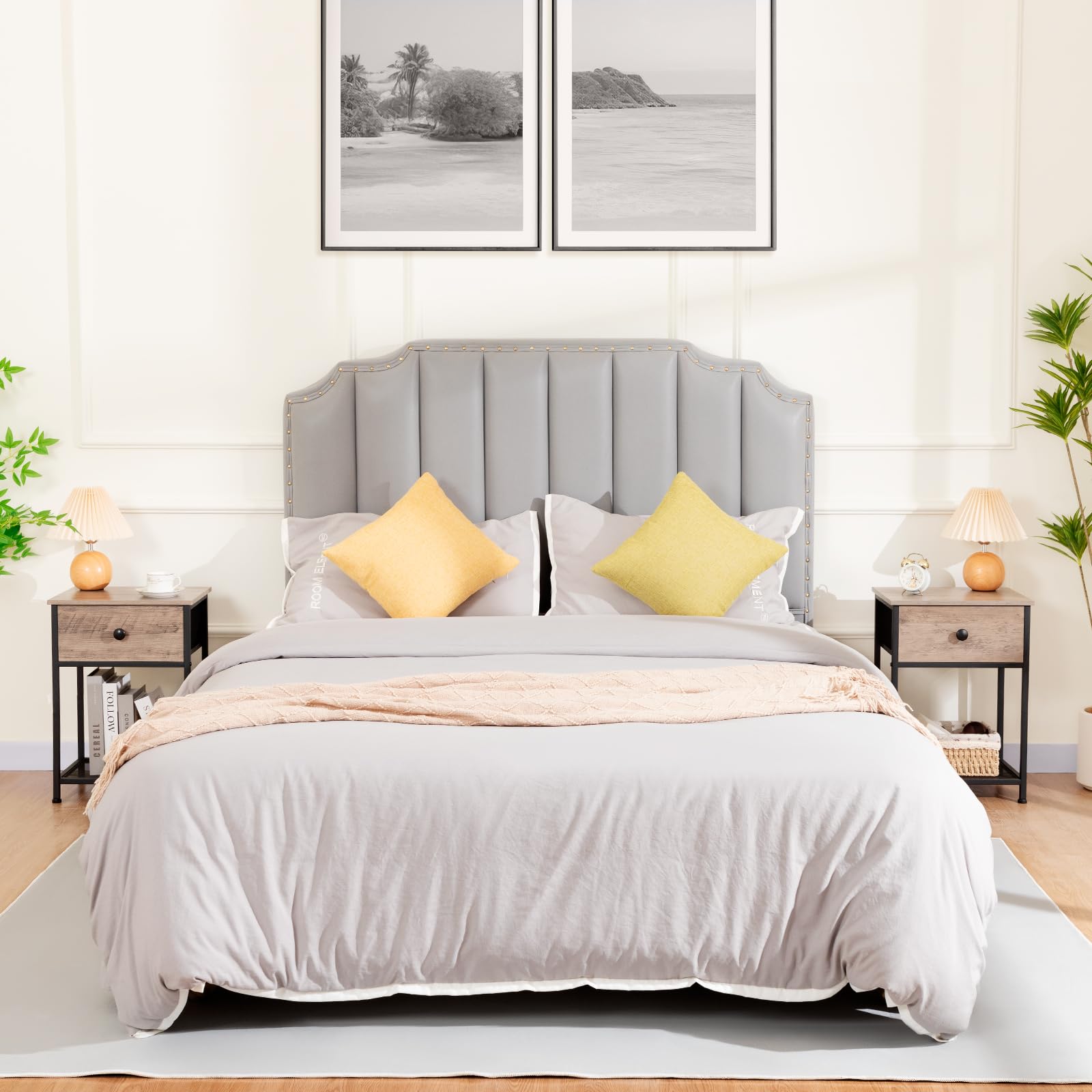 AMHANCIBLE Night Stand Set of 2 - Industrial Style Bedside Tables with Fabric Drawer & Storage Shelf for Bedroom, Living Room - Slim End Tables for Small Spaces in Greige (HET03SDGY) | Perfect for Apartments, Dorms & Cozy Home Decor