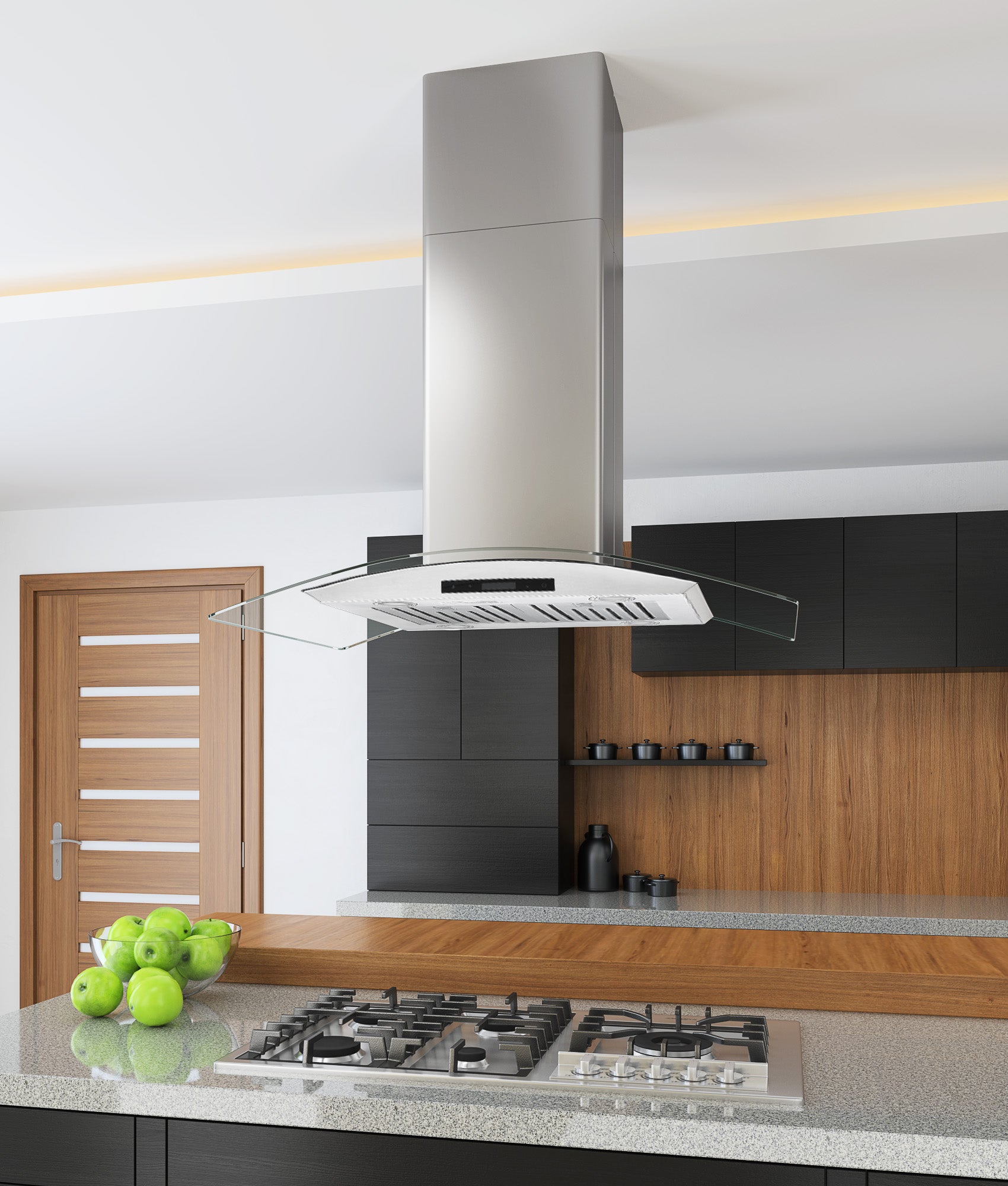 IGCB636 36-Inch Stainless Steel Island Glass Range Hood - Modern Kitchen Ventilation for Open-Concept Homes & Gourmet Cooking