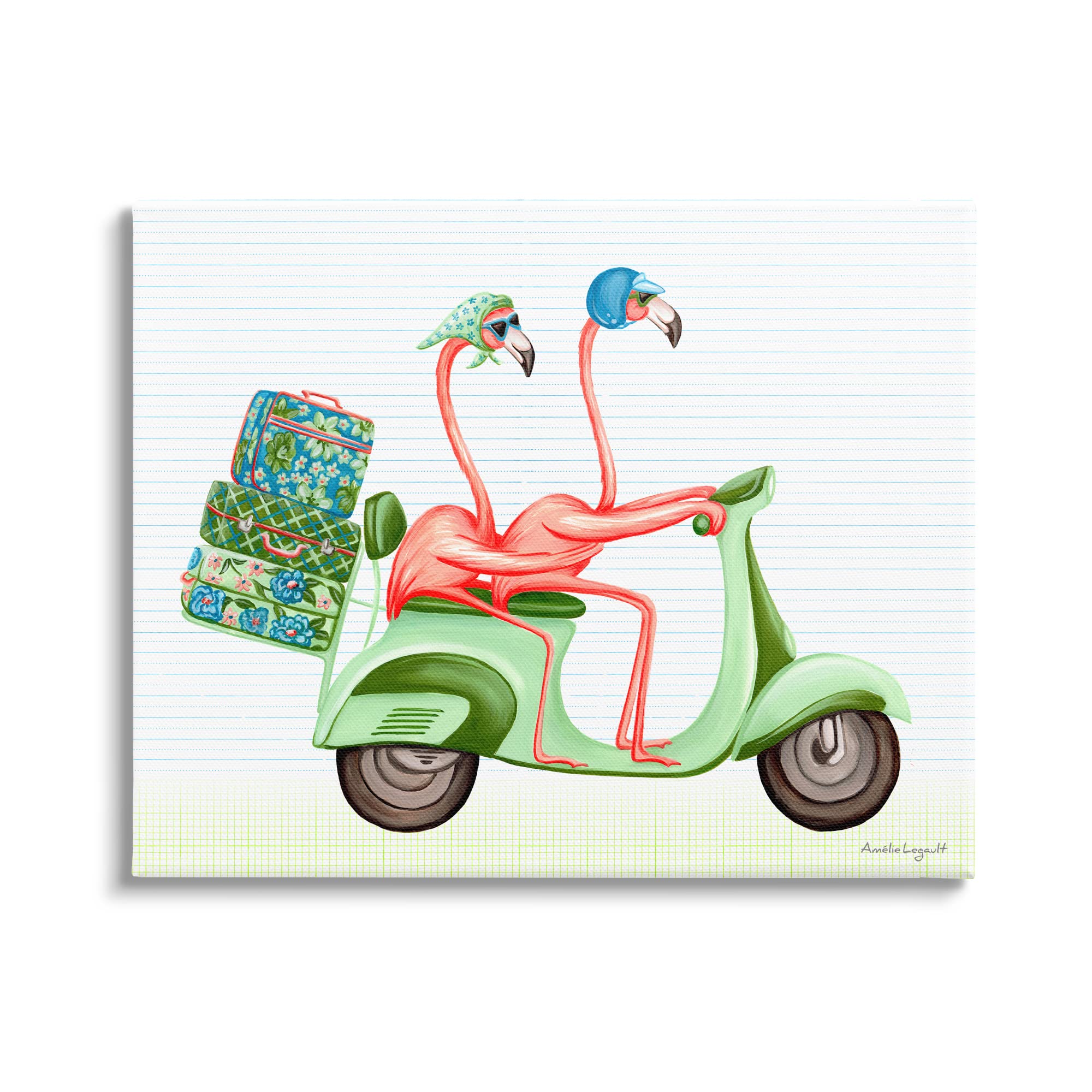 Stupell Industries Flamingo Couple Riding Motor Scooter Wall Art - Tropical Decor for Living Room, Bathroom & Bedroom - Perfect Beach House Gift Idea