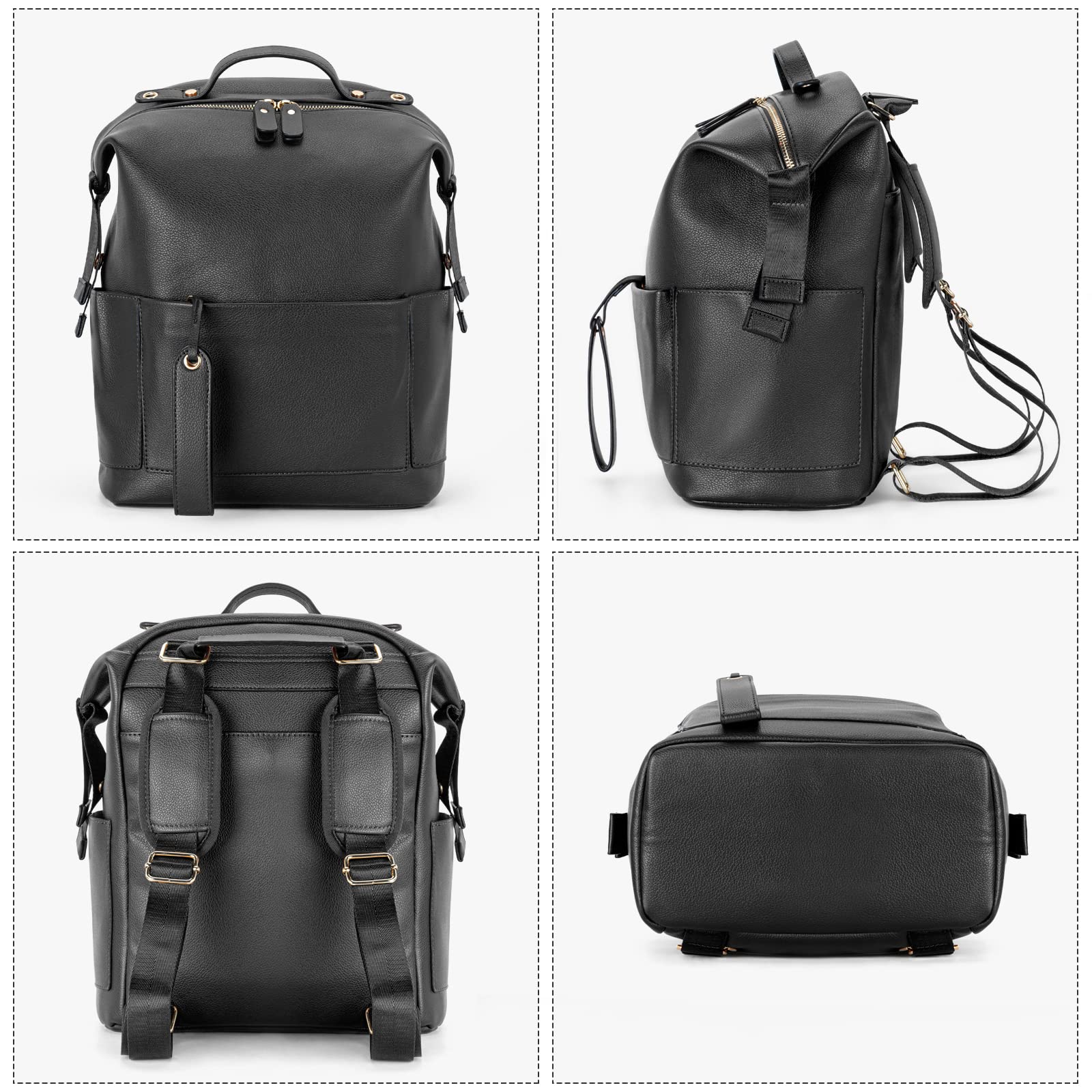 Minsong Fashion Leather Diaper Backpack with Changing Station - Waterproof Baby Bag Organizer for Travel, Hospital & Daily Use - Perfect Diaper Bag for Moms & Dads (Black)