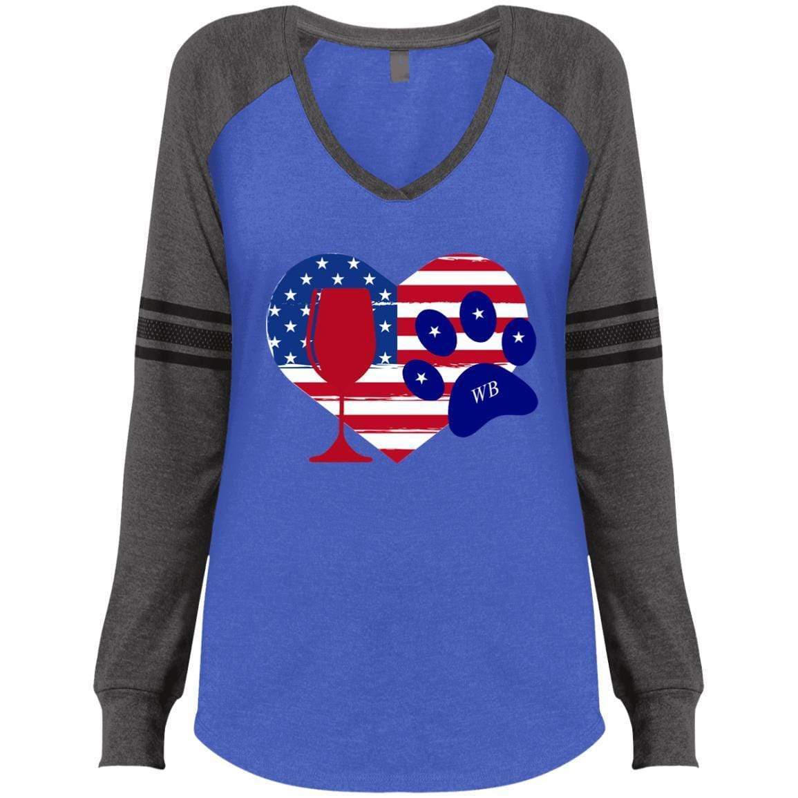 Wine Paw Heart Ladies' Long Sleeve V-Neck T-Shirt - Cute Wine Lover Gift for Women - Perfect for Wine Tasting Parties & Casual Outings
