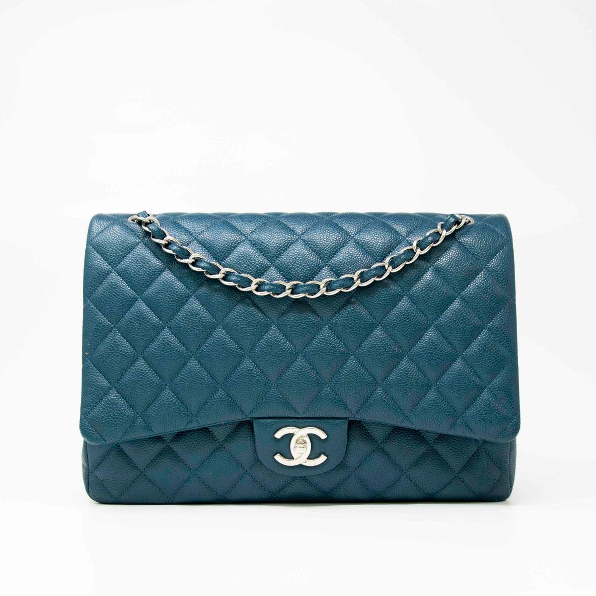 Chanel Blue Maxi Classic Flap Bag - Luxury Quilted Leather Shoulder Bag for Women | Perfect for Evening Parties, Weddings & Special Occasions