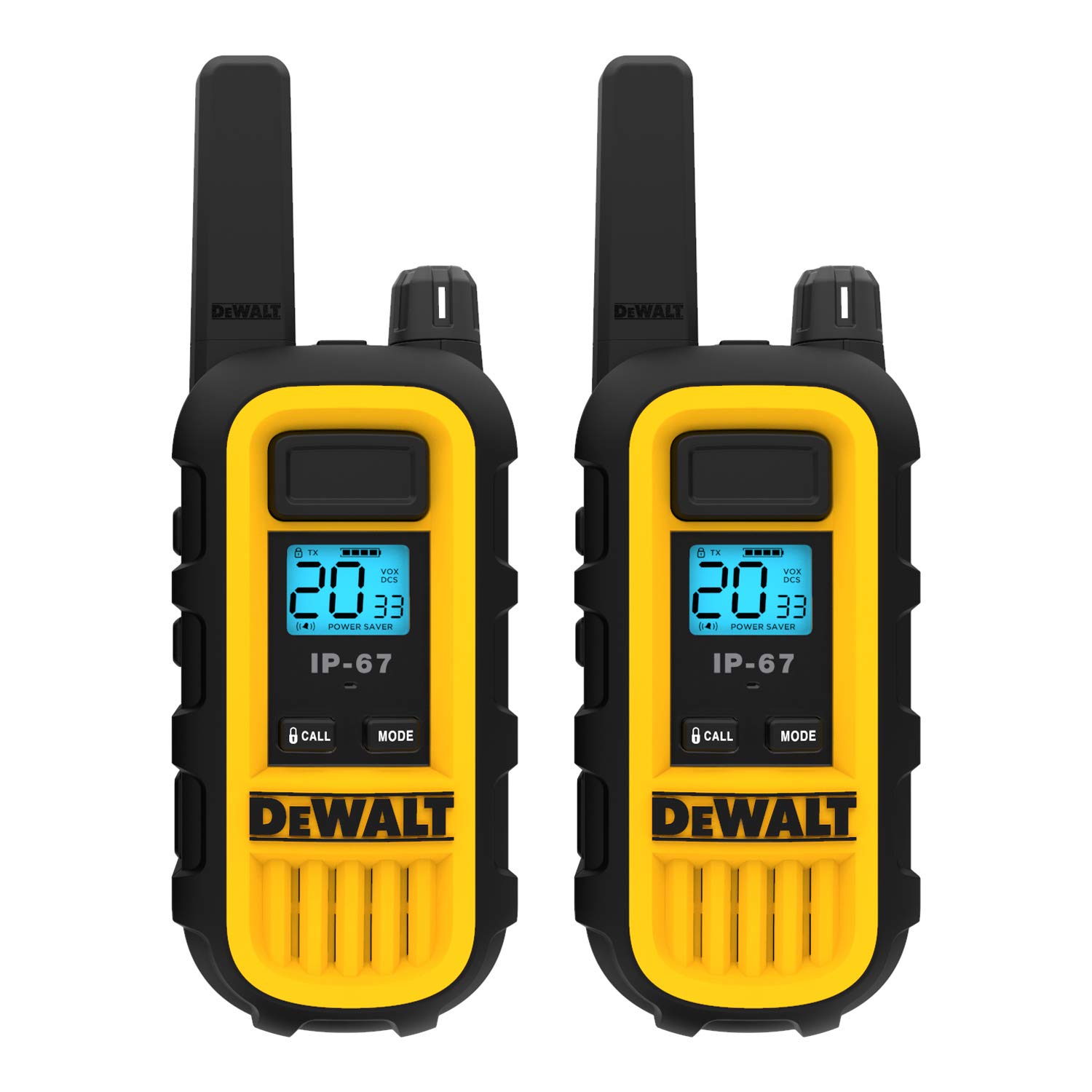 DEWALT DXFRS800 & DXFRS300 Heavy Duty Walkie Talkies (2nd Gen) - Waterproof, Shockproof, Long Range Rechargeable Two-Way Radios (2+2 Pack) for Construction, Warehouse & Outdoor Adventures