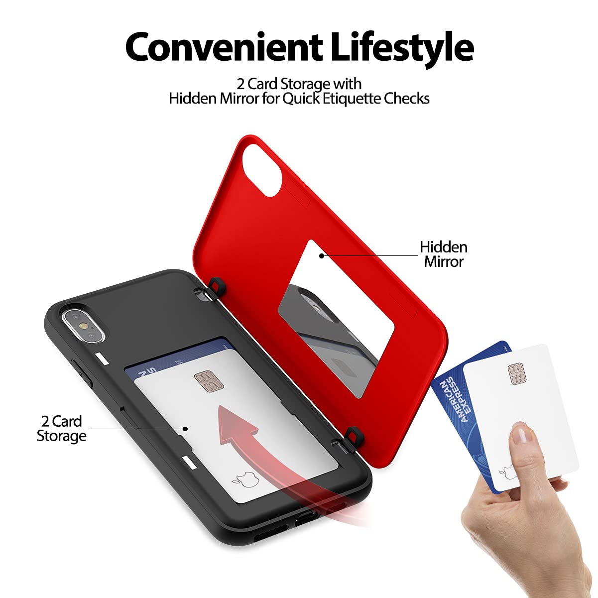 GOOSPERY Magnetic Secure Bumper Case for iPhone Xs Max - Card Holder Wallet Case with Auto Closure | Dual Layer Protection & Sticky Mirror | Perfect for Work, Travel & Everyday Use (Red)
